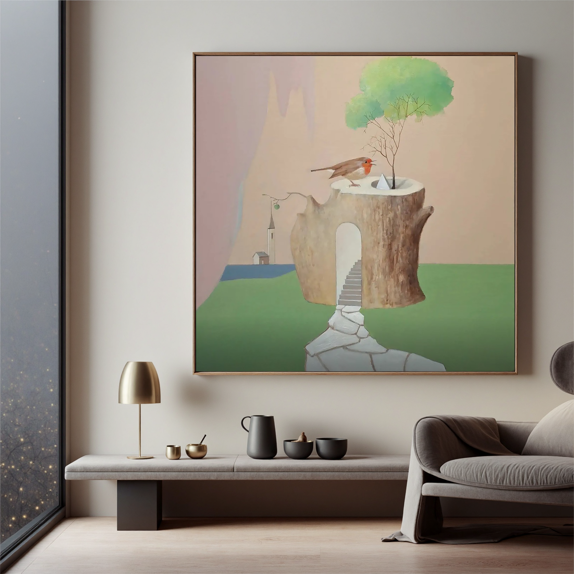 Bird on the Tree House-Surreal Tree House Bird Wall Art