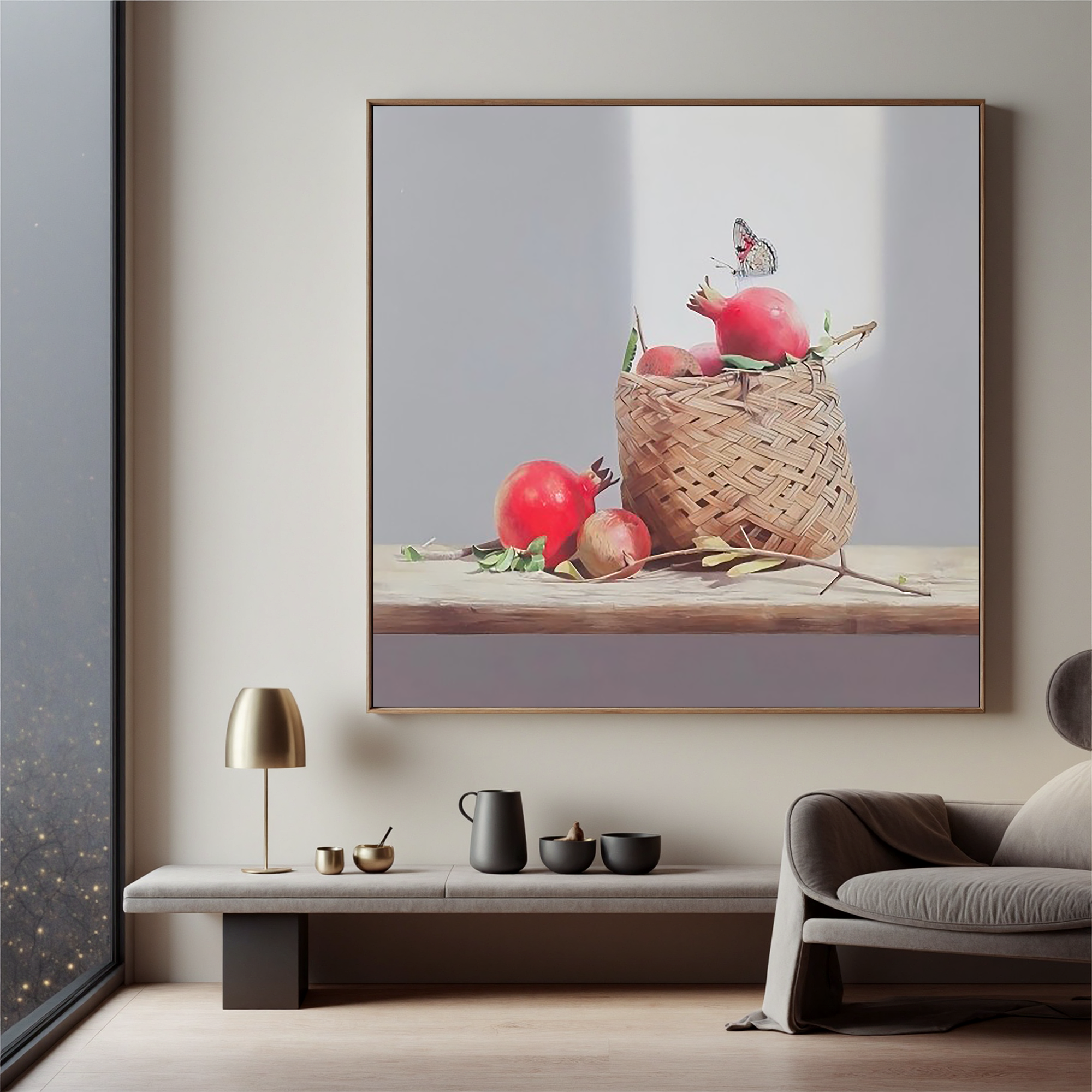 Pomegranates in a Basket-Pomegranate Still Life Basket Wall Art