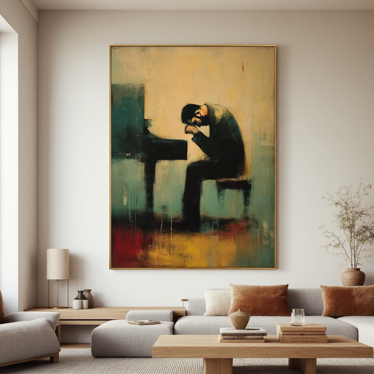 Moody Pianist Oil Painting, Abstract Music Wall Art for Living Room and Music Room Decor #OA 0540