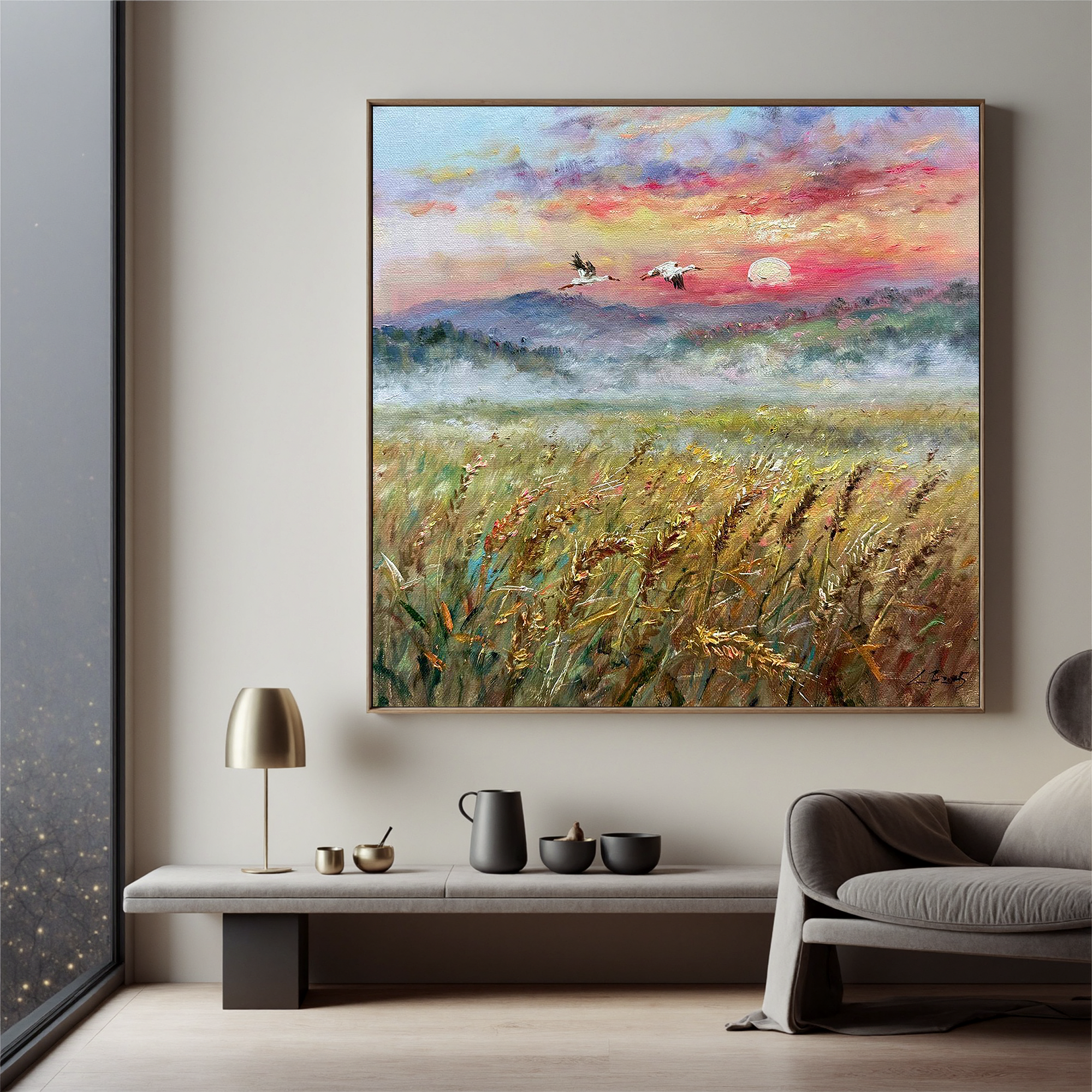 Dawn Over Golden Fields(40''x 40''/ 100 x 100 CM/Frameless Stretched)