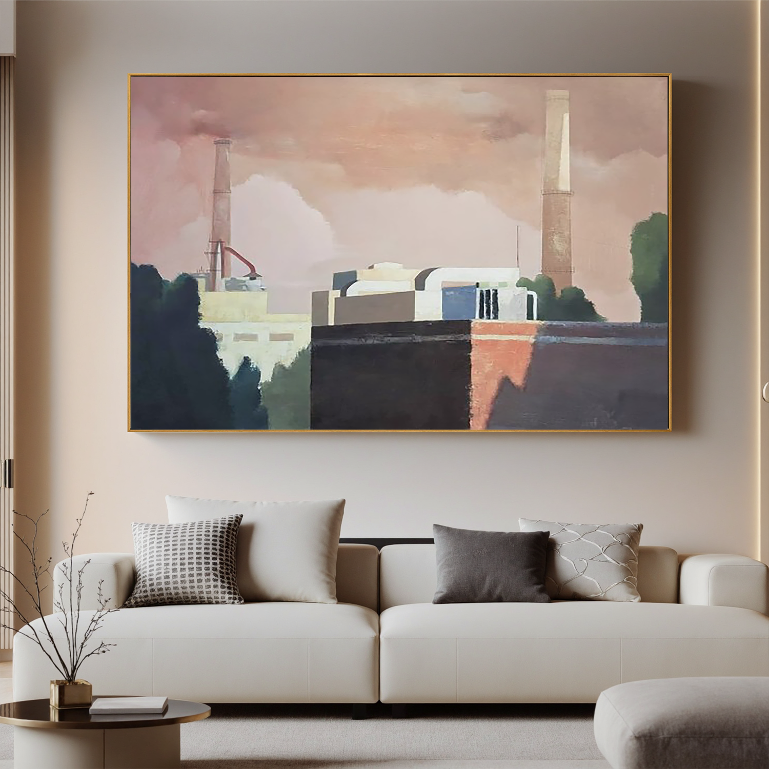 Factory at Sunset-Industrial Factory Landscape Wall Art
