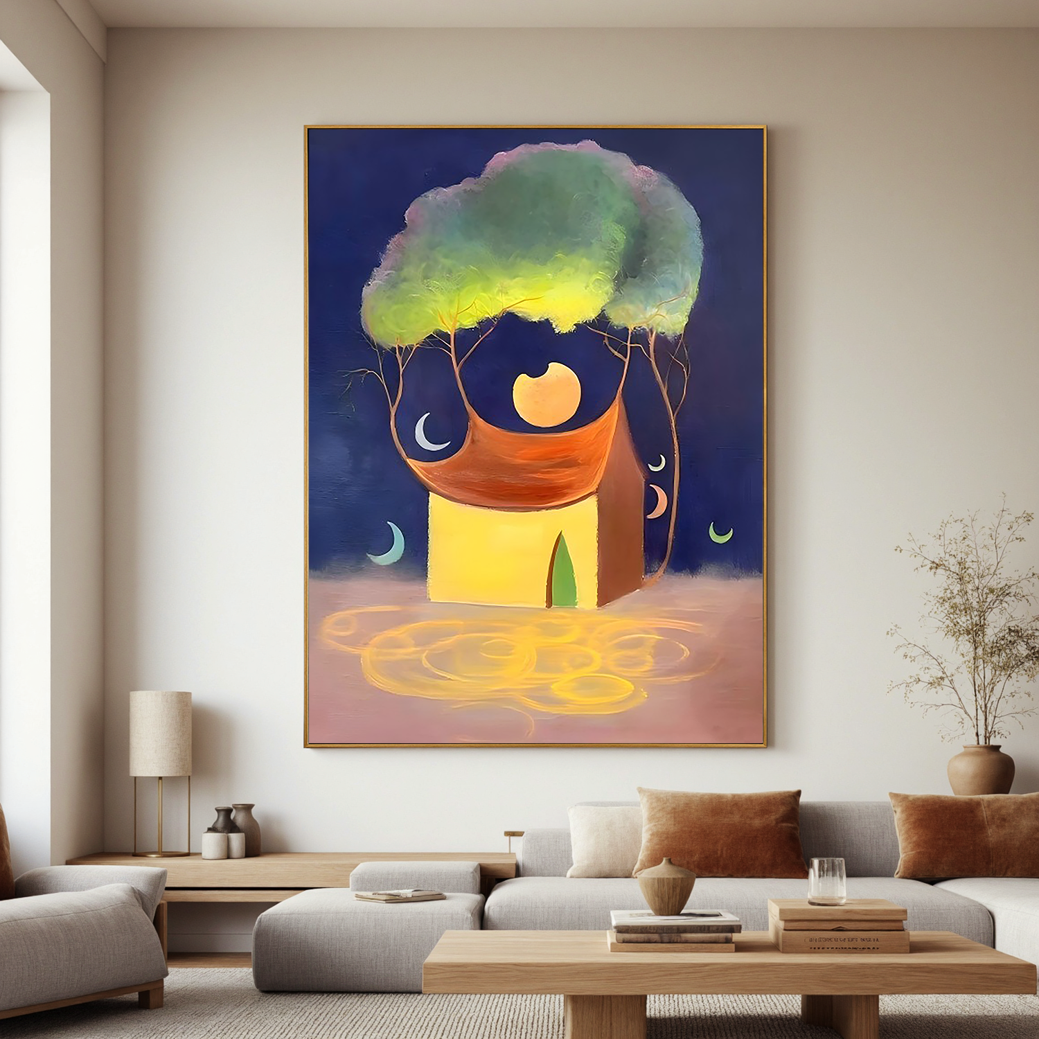 Moonlit Dream House-Surreal Moonlit House Landscape Wall Art