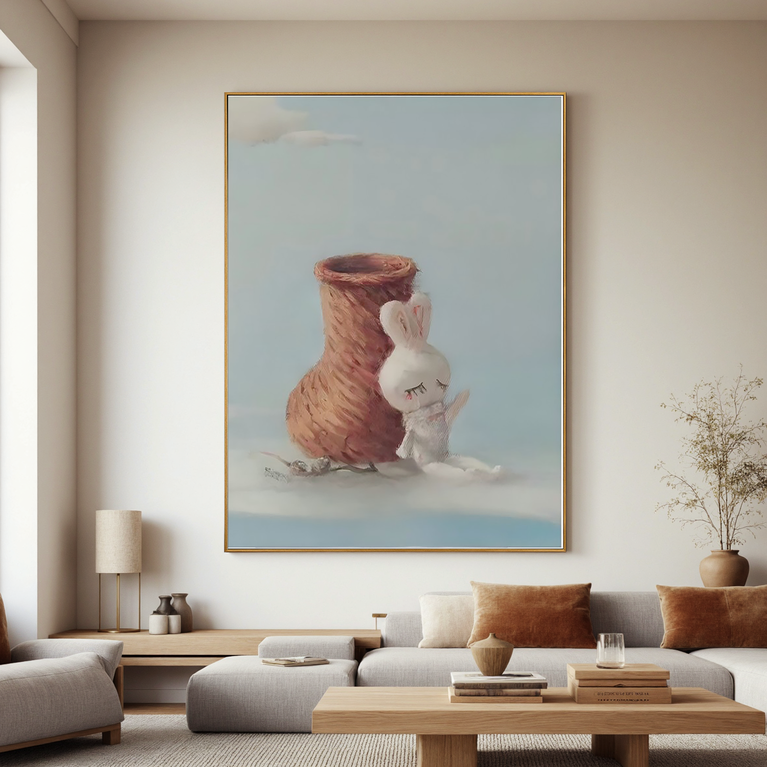 Little Rabbit and the Vase-Cute Rabbit Still Life Wall Art