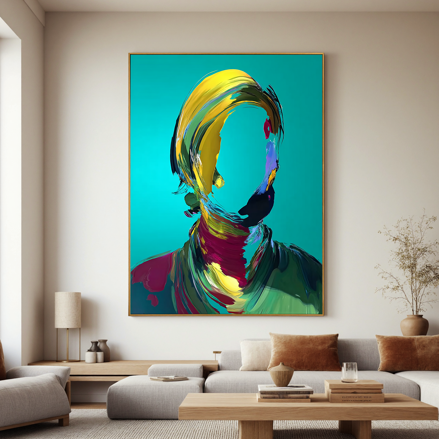Abstract Faceless Portrait Oil Painting, Colorful Modern Figure Wall Art for Living Room Decor#OA 0596