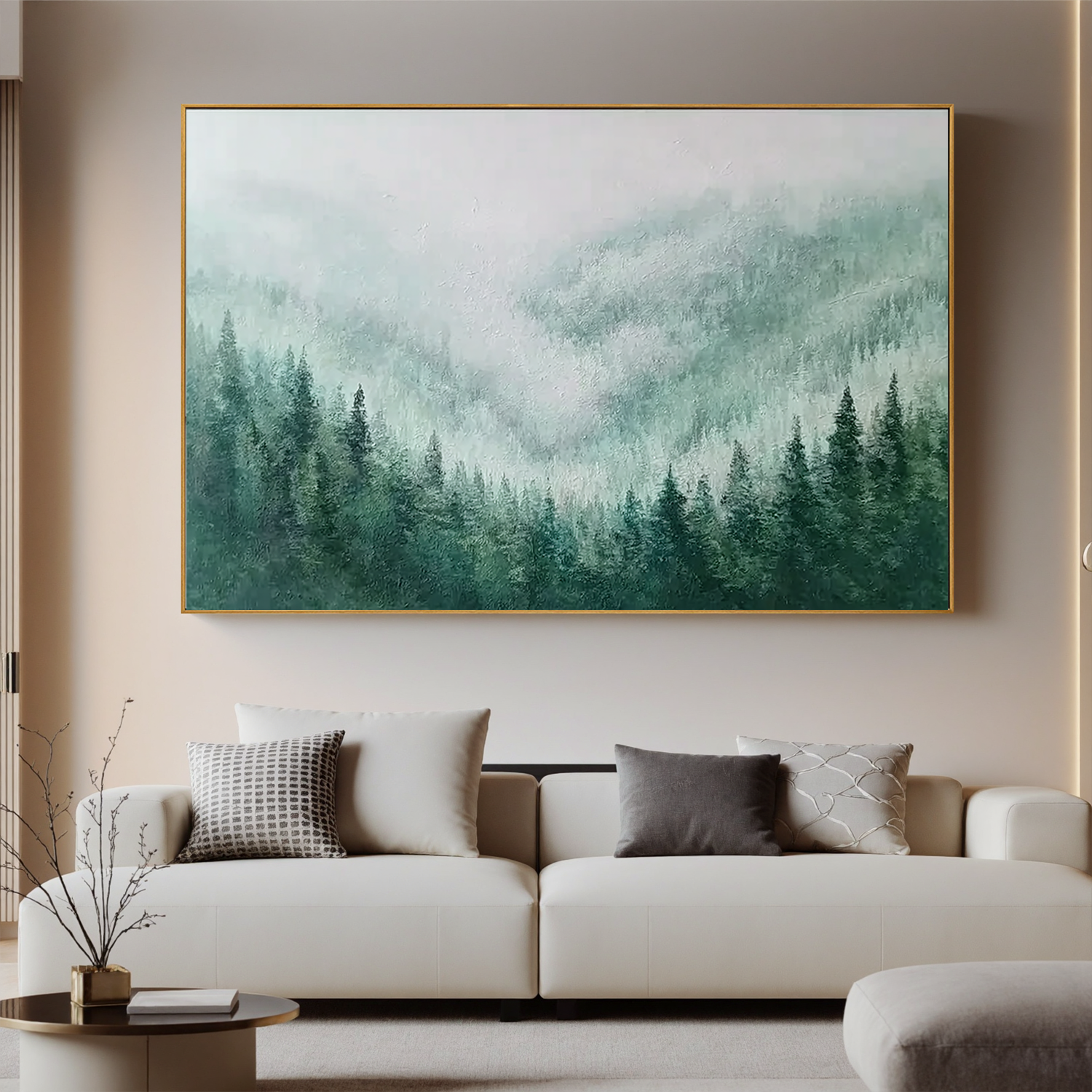 Misty Forest Landscape Oil Painting Canvas – Green Nature Wall Art for Living Room Modern Home Decor #OA 0452