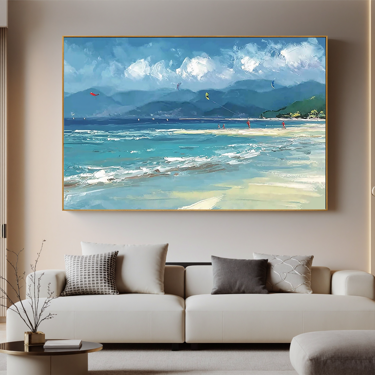 Coastal Landscape Oil Painting Canvas – Blue Ocean Beach Wall Art for Living Room Modern Home Decor#OA 0501