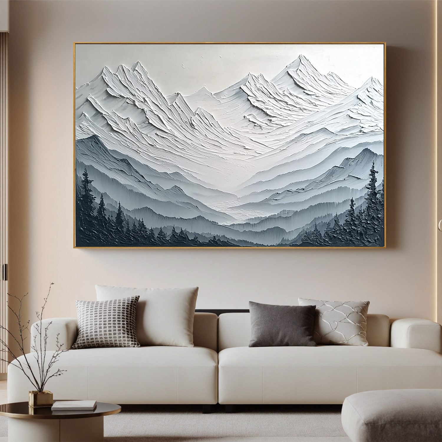 Abstract Snow Mountain Oil Painting | Textured Neutral Landscape Wall Art for Modern Living Room #OA 0005