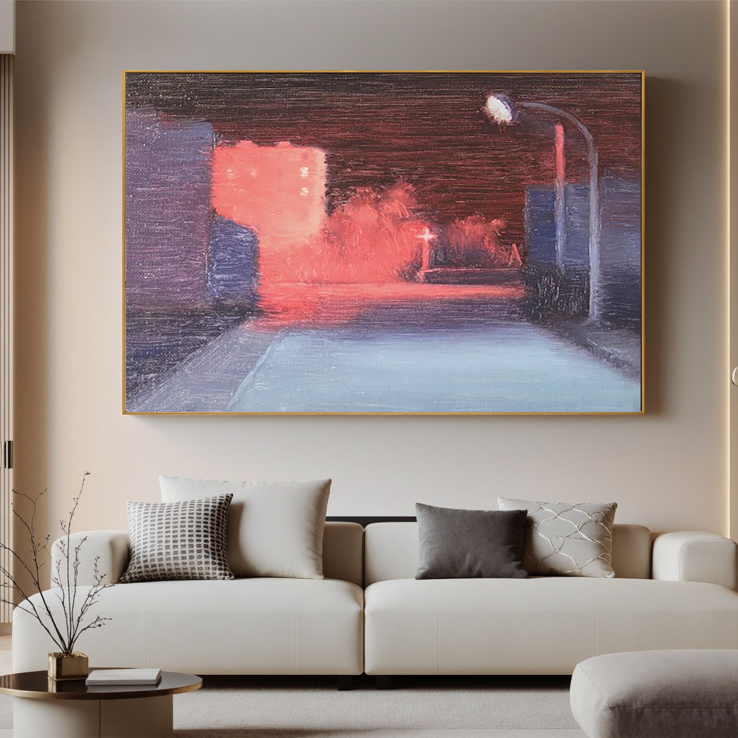 Red Night Street-Moody Red Night Street Wall Art