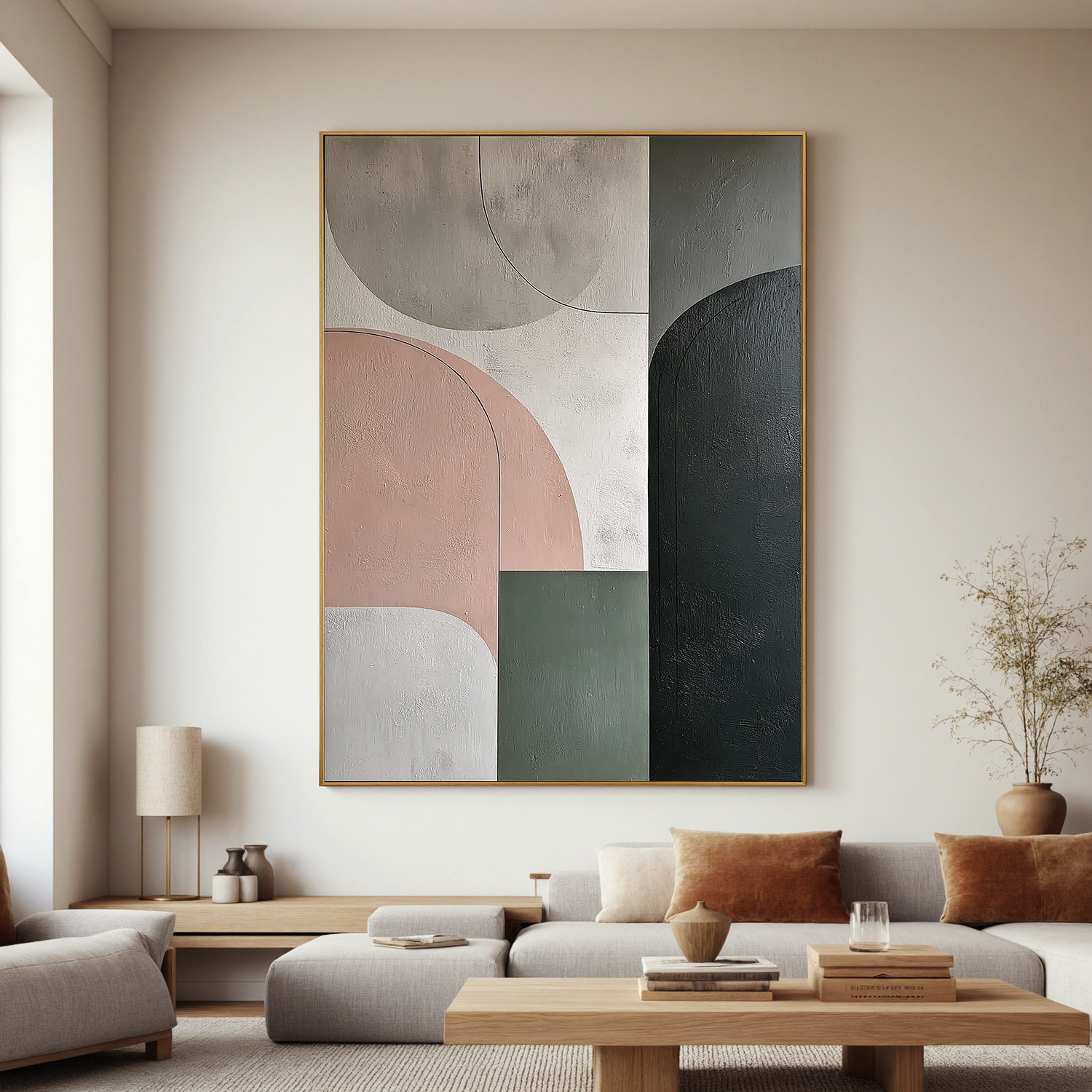 Minimalist Geometric Oil Painting, Modern Neutral Abstract Wall Art for Living Room Decor#OA 0543