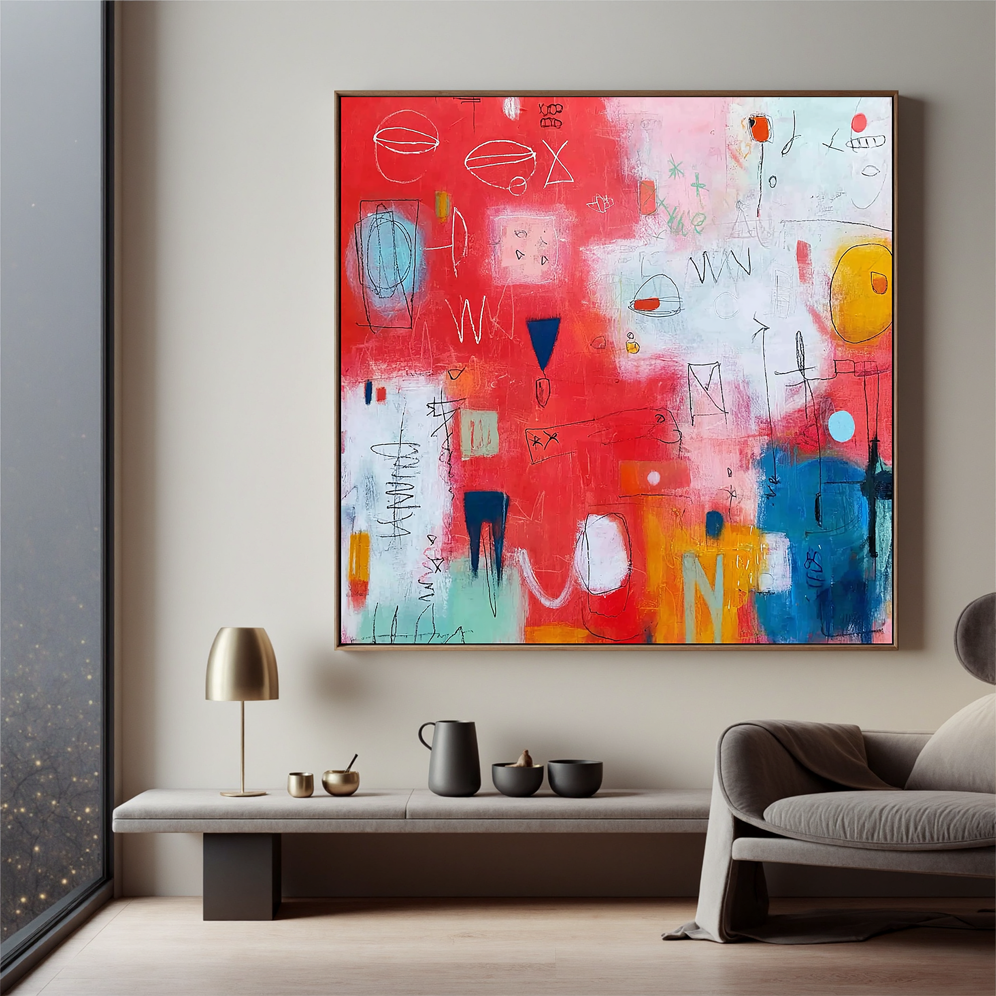 Abstract Red Modern Oil Painting Canvas – Contemporary Colorful Wall Art for Living Room Home Decor#OA 0460