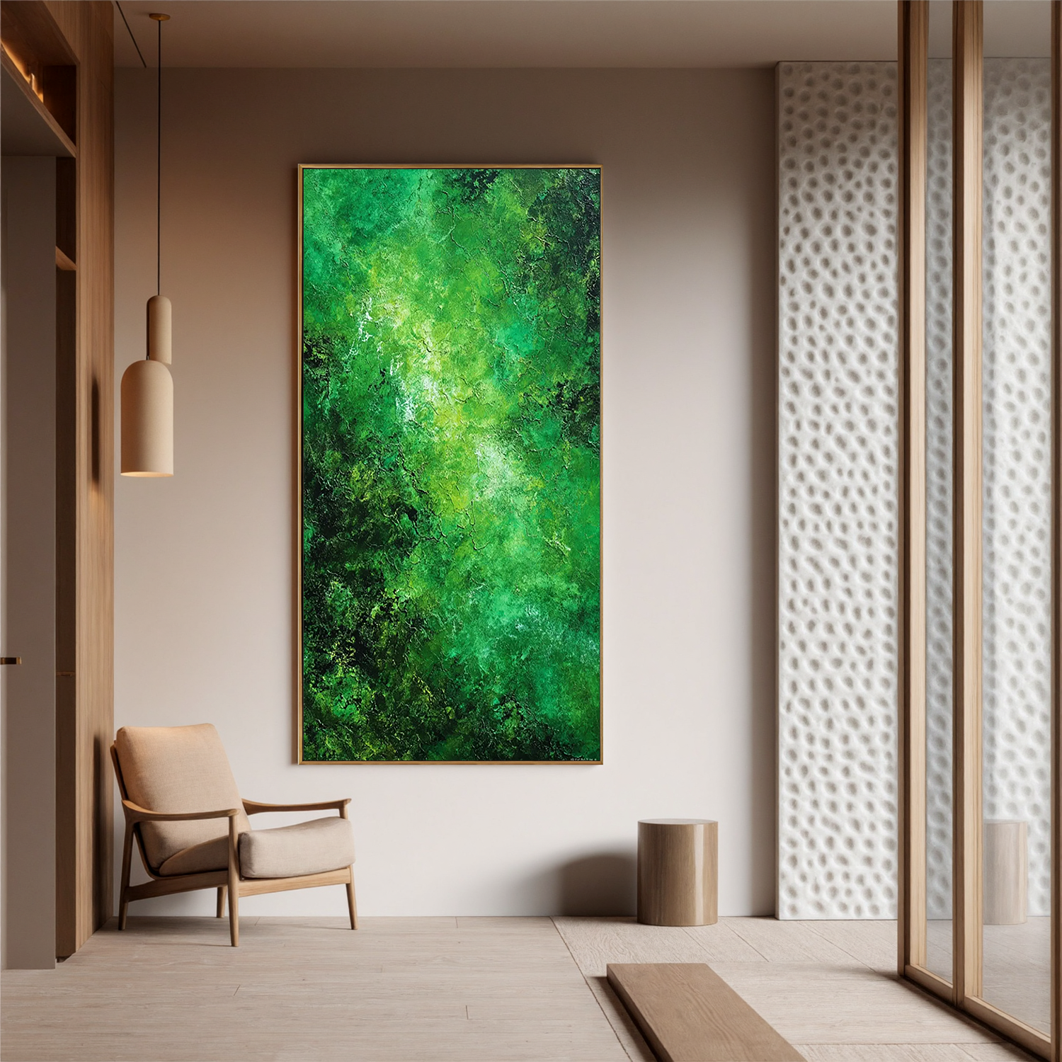 Green Abstract Oil Painting, Textured Forest Wall Art for Living Room Decor#OA 0602
