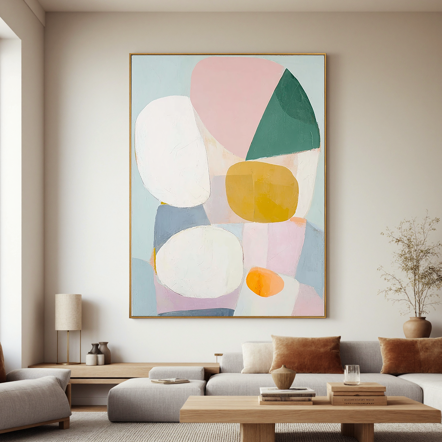 Pastel Abstract Oil Painting, Soft Geometric Wall Art for Living Room Decor#OA 0565