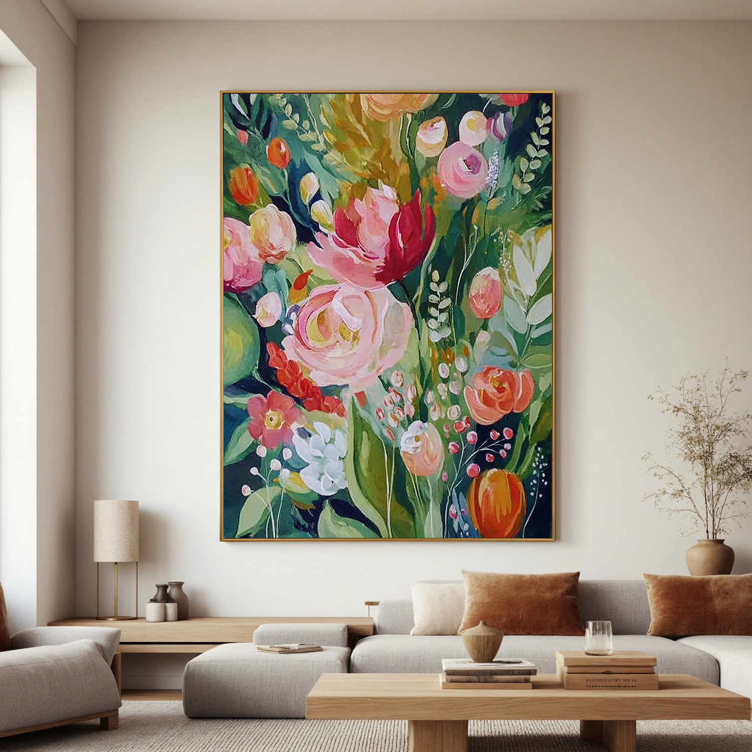Colorful Floral Oil Painting, Garden Flower Wall Art for Living Room Decor#OA 0512