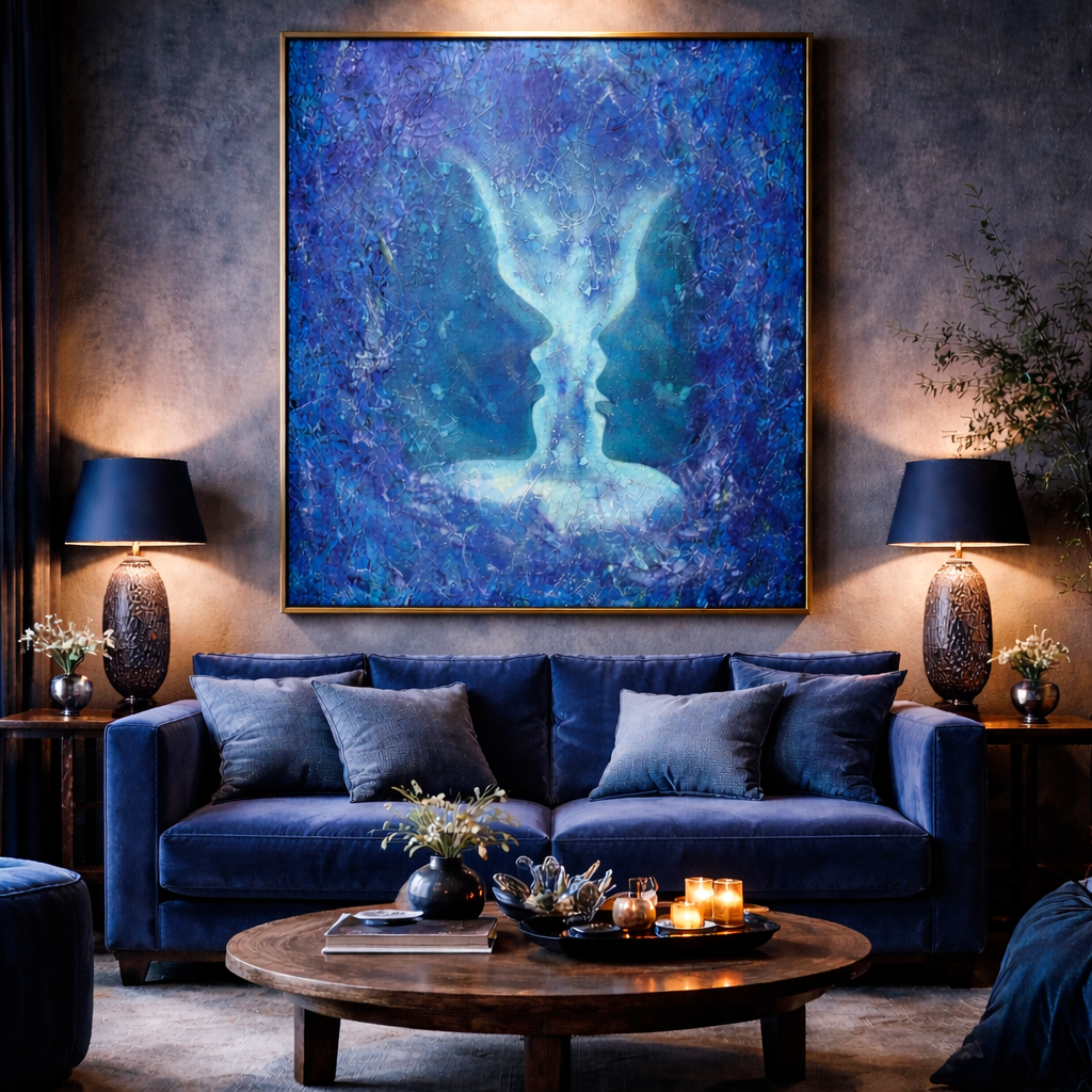 Pillar of Blue Flame(40''x 55''/ 100 x 140 CM/Stretched + Gold Wooden Frame)
