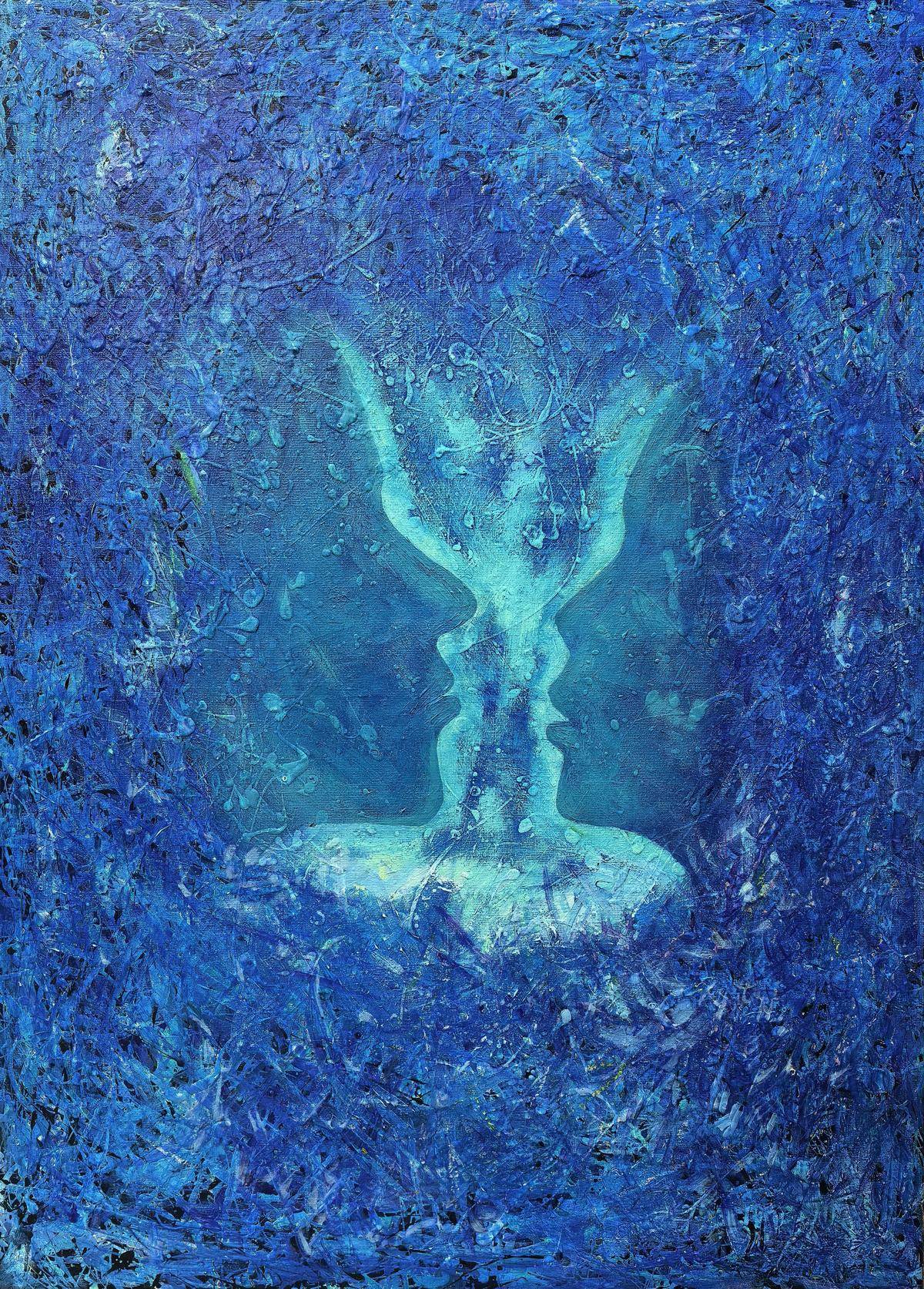 Pillar of Blue Flame(40''x 55''/ 100 x 140 CM/Stretched + Gold Wooden Frame)