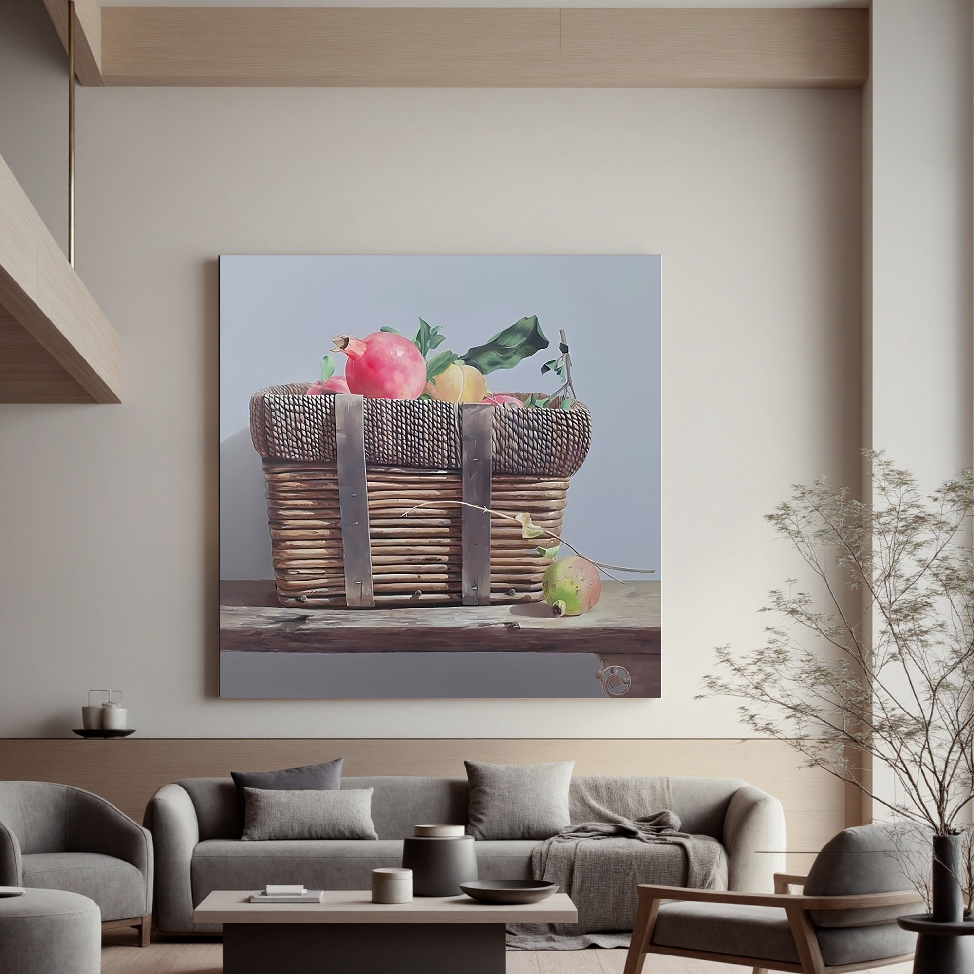Fruit Basket Still Life-Rustic Fruit Basket Still Life Wall Art