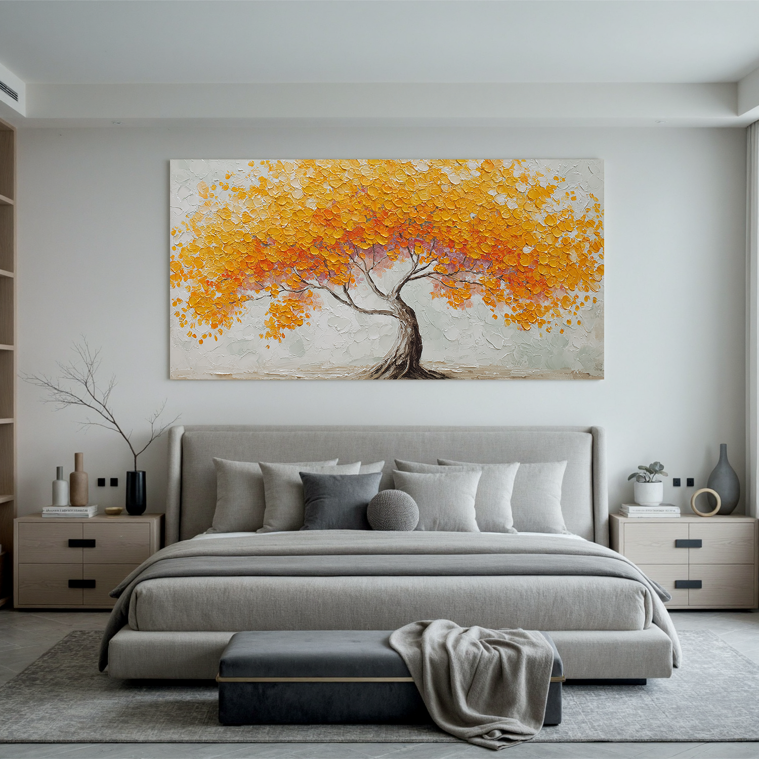 Golden Tree of Life Canvas Wall Art – Textured Abstract Landscape Painting for Living Room Decor#OA 0854