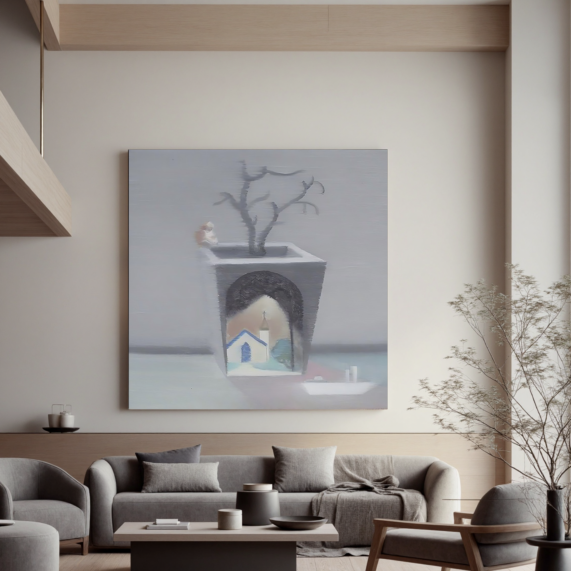 House in the Flower Pot-Surreal House Flower Pot Wall Art