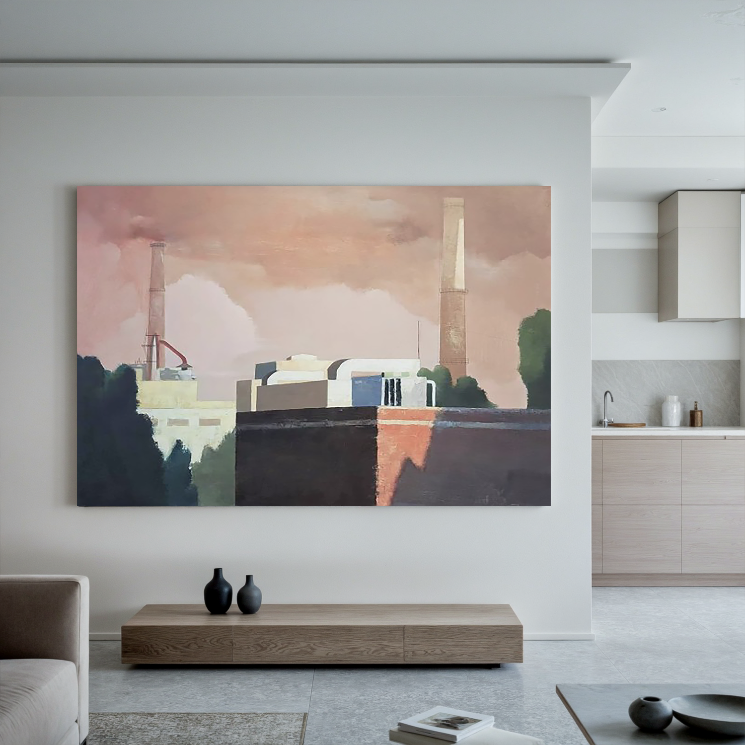 Factory at Sunset-Industrial Factory Landscape Wall Art