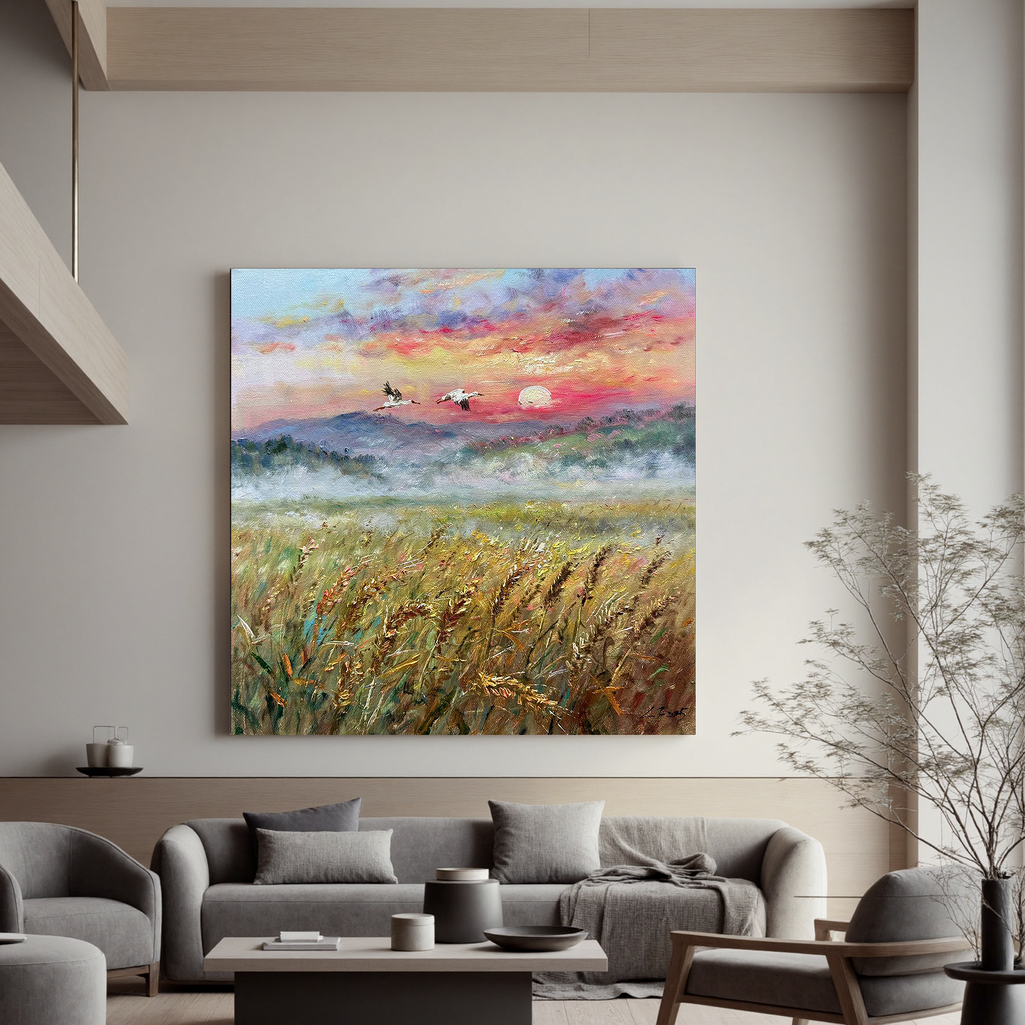Dawn Over Golden Fields(40''x 40''/ 100 x 100 CM/Frameless Stretched)