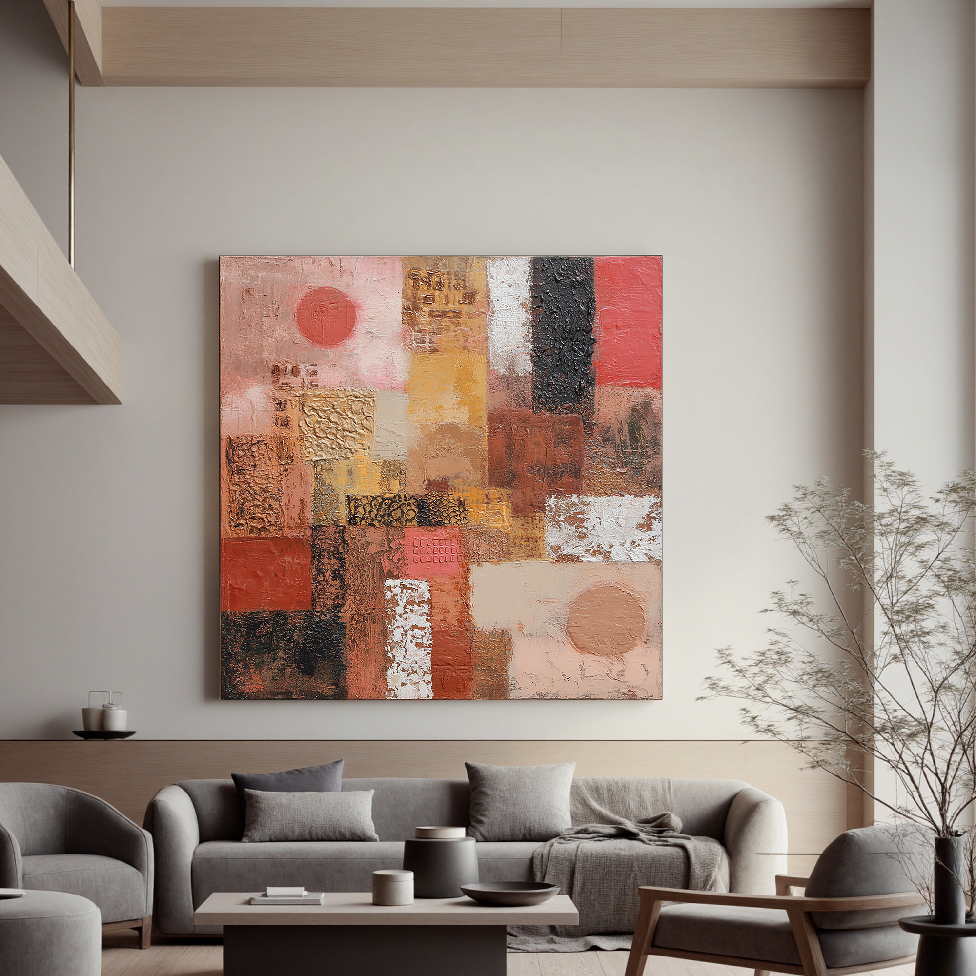 Abstract Terracotta Texture Painting – Modern Earth Tone Canvas Wall Art#OA 0892