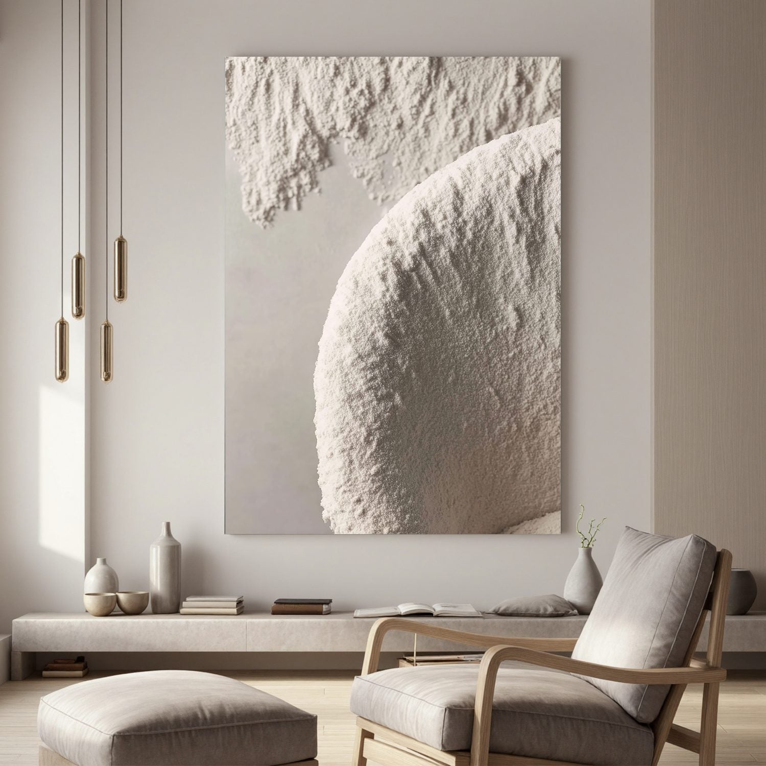 Minimal White Textured Abstract Wall Art, Neutral Arc Canvas Painting for Modern Living Room Décor #OA0001