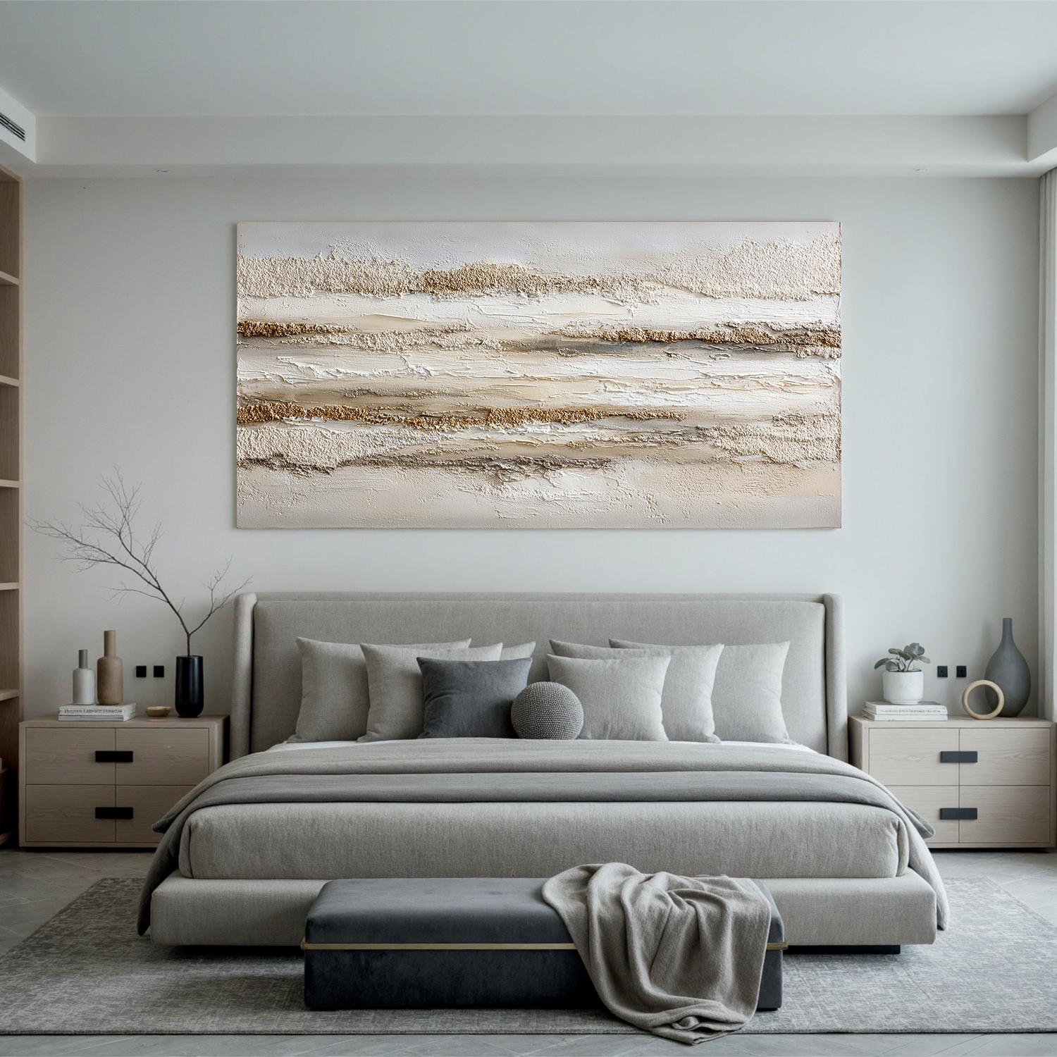 Neutral Textured Abstract Canvas Wall Art – Minimalist Beige Modern Painting for Living Room Decor#OA 0822