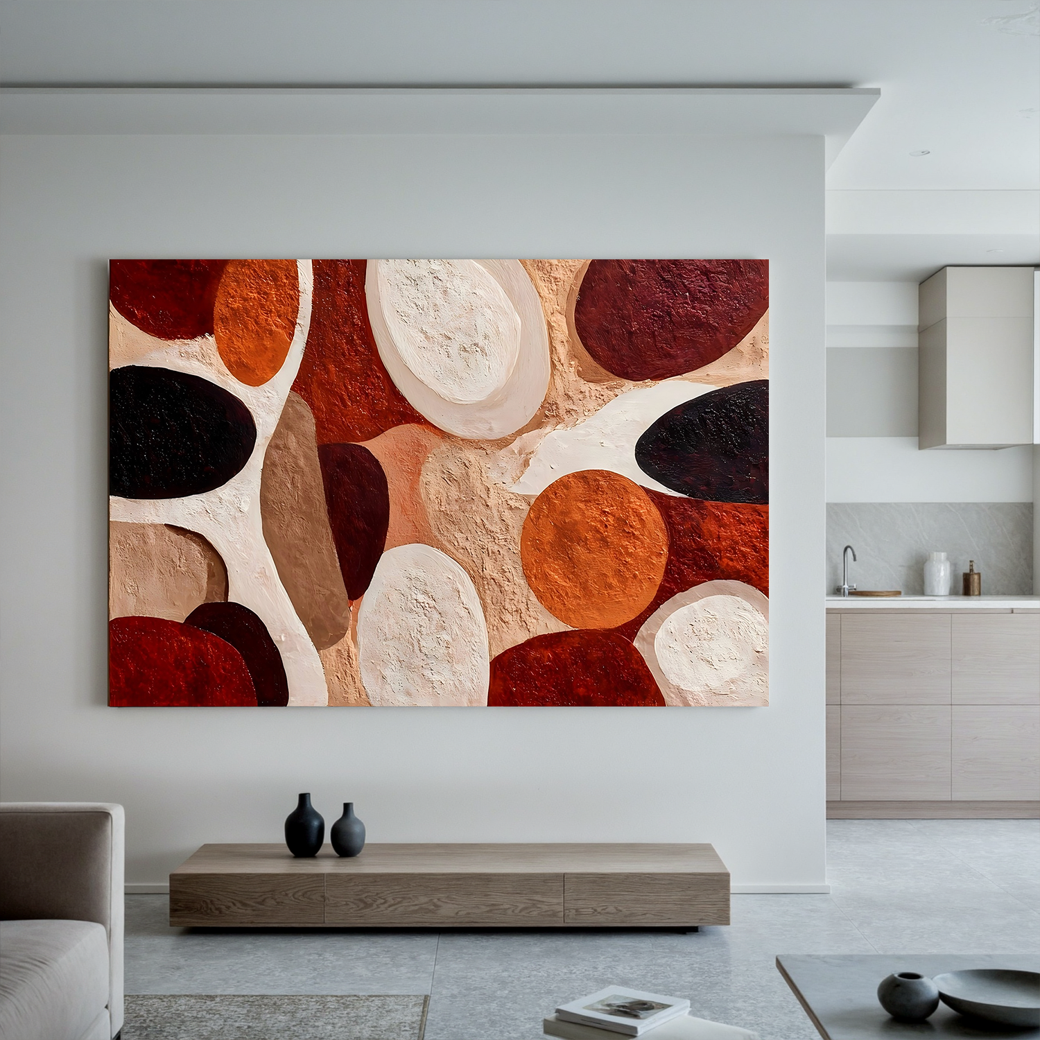 Large Abstract Geometric Canvas Wall Art – Earth Tone Textured Painting for Modern Living Room Decor#OA 0828