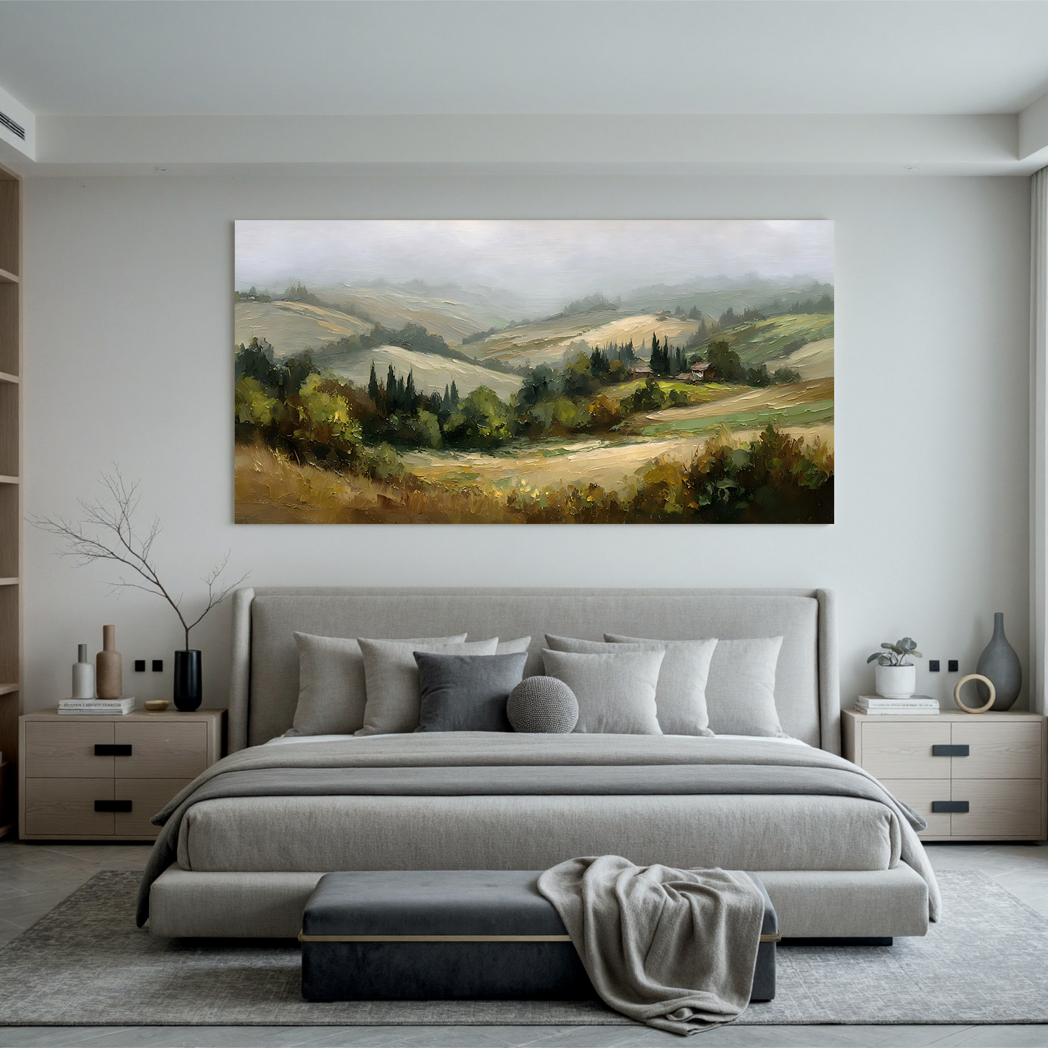 Tuscan Countryside Landscape Oil Painting – Rustic Rolling Hills Wall Art#OA 0894