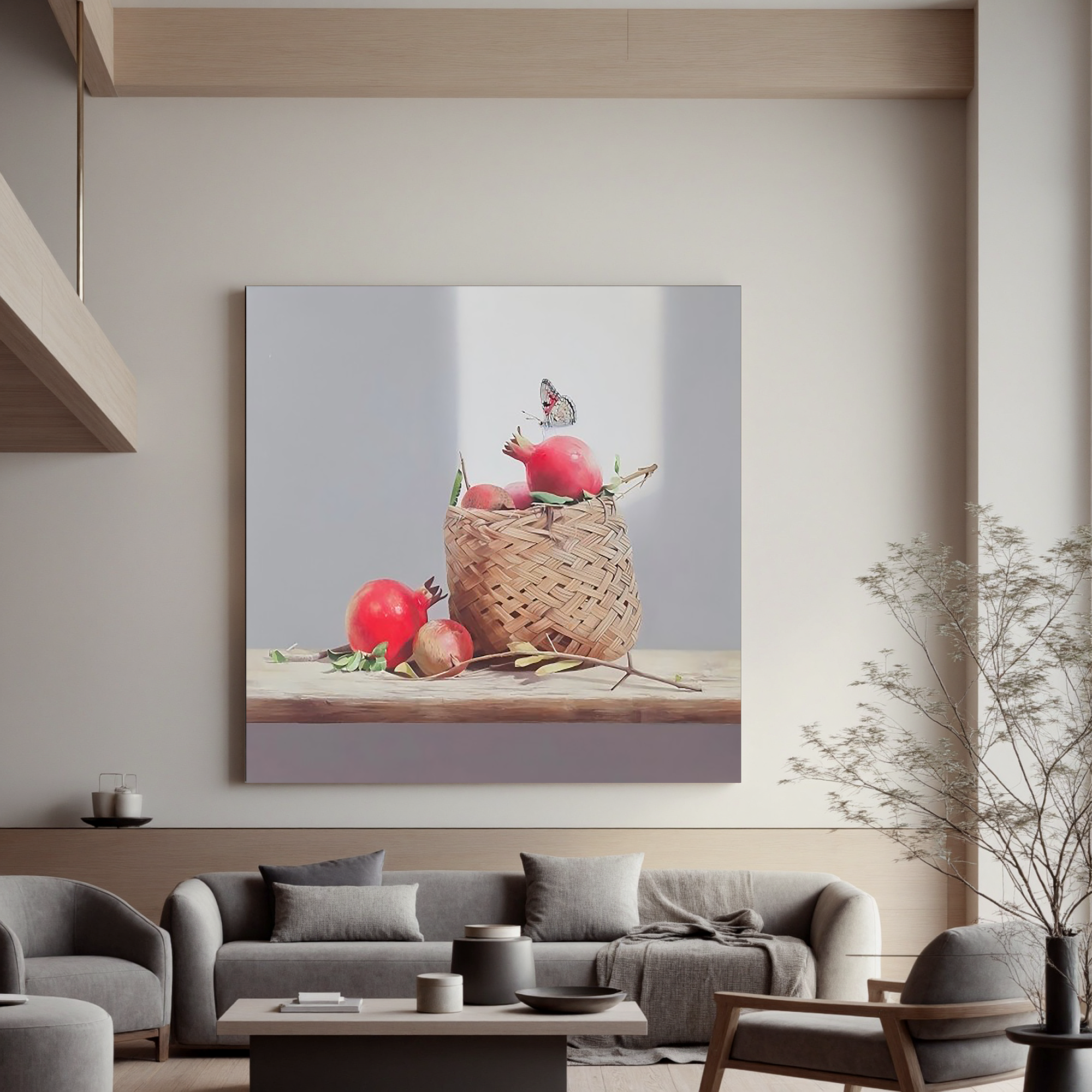 Pomegranates in a Basket-Pomegranate Still Life Basket Wall Art