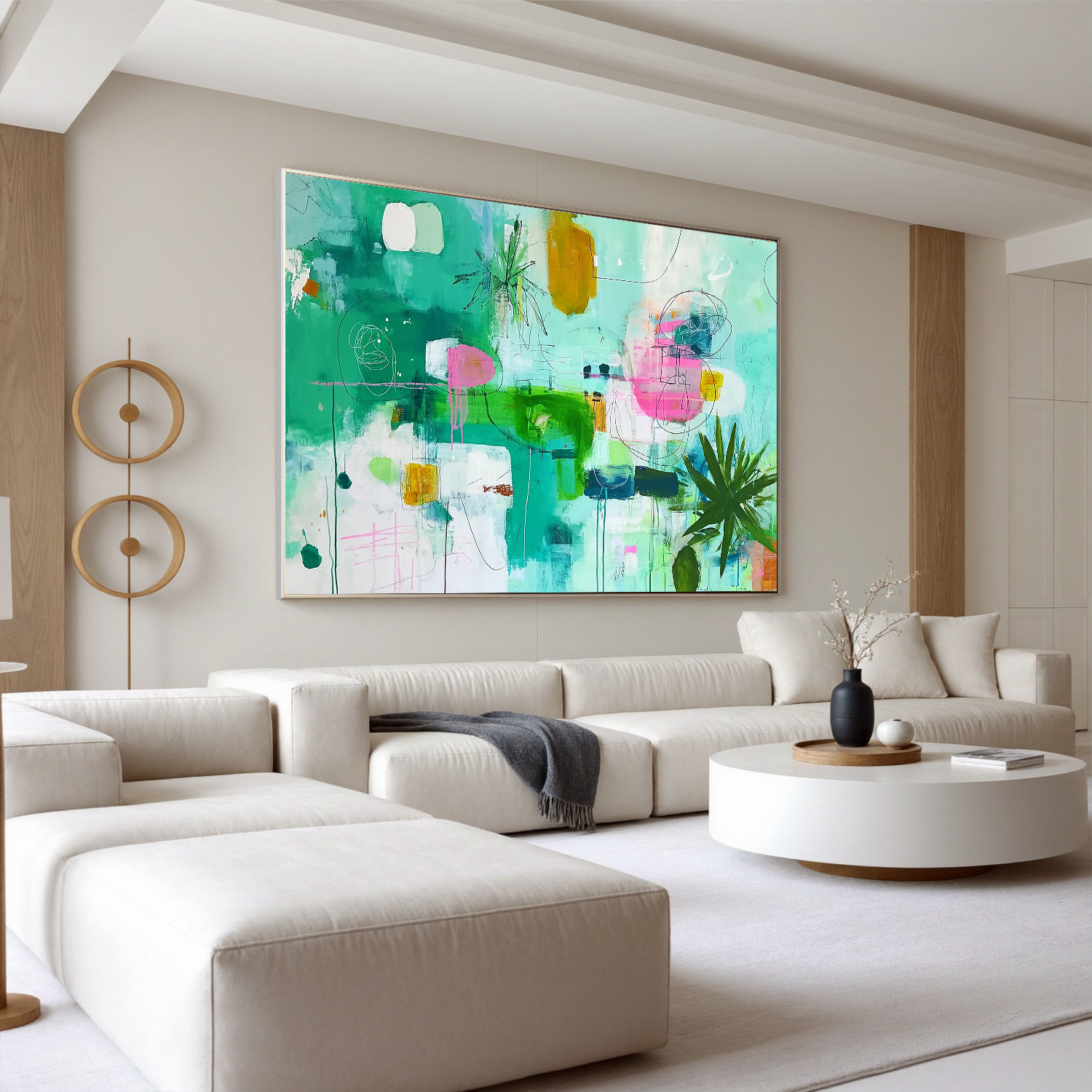 Green Abstract Oil Painting, Modern Botanical Wall Art for Living Room Decor #OA 0505
