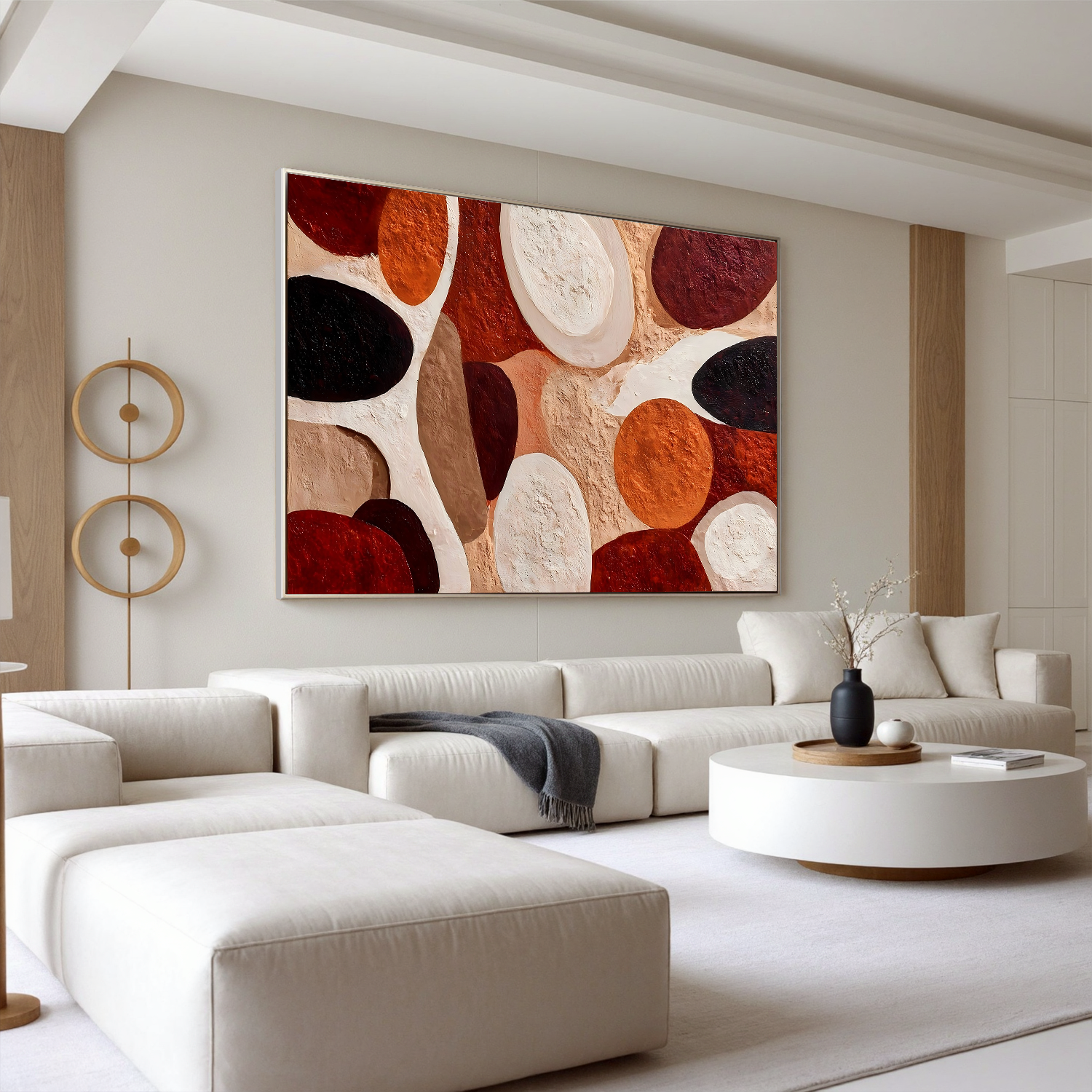 Large Abstract Geometric Canvas Wall Art – Earth Tone Textured Painting for Modern Living Room Decor#OA 0828