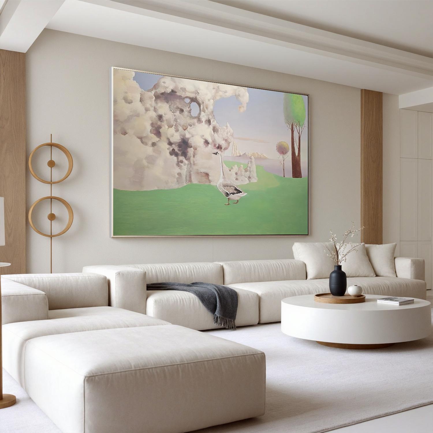 Goose in a Dream Field-Surreal Goose Landscape Wall Art