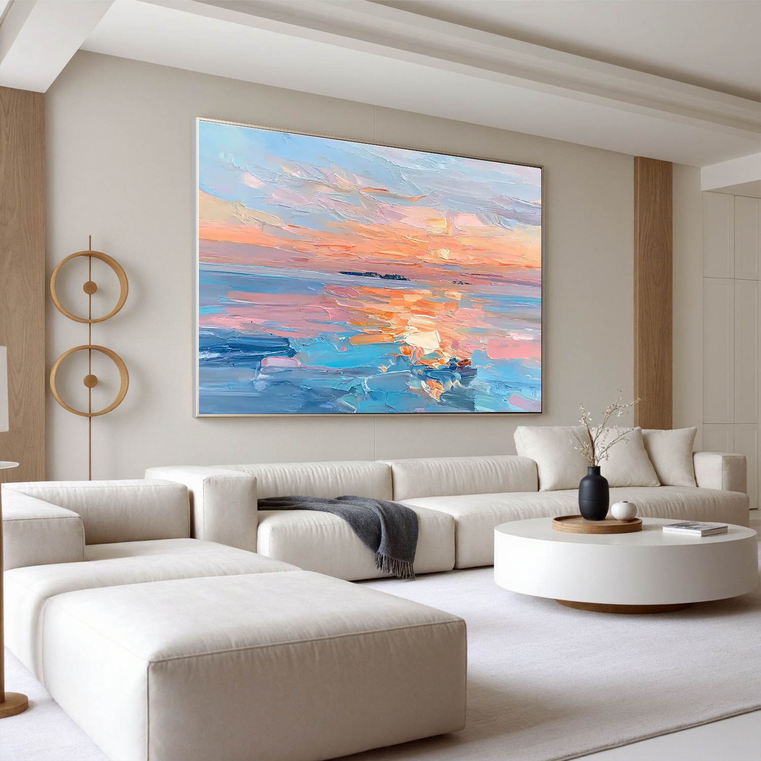 Abstract Sunset Seascape Oil Painting Canvas – Modern Ocean Wall Art for Living Room Coastal Home Decor #OA 0464