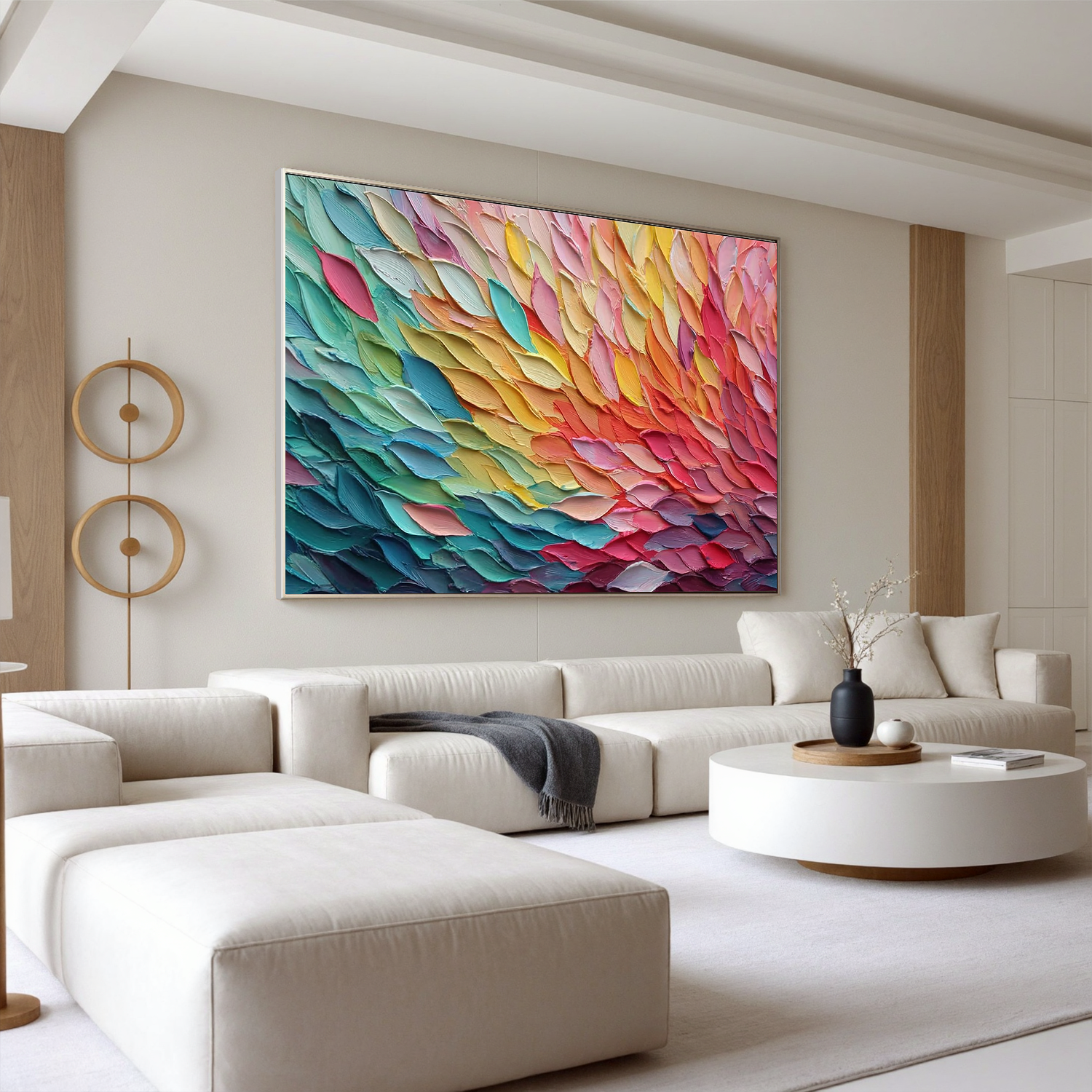 Colorful Textured Abstract Oil Painting Canvas – Modern Rainbow Palette Knife Wall Art for Living Room Home Decor #OA 0486