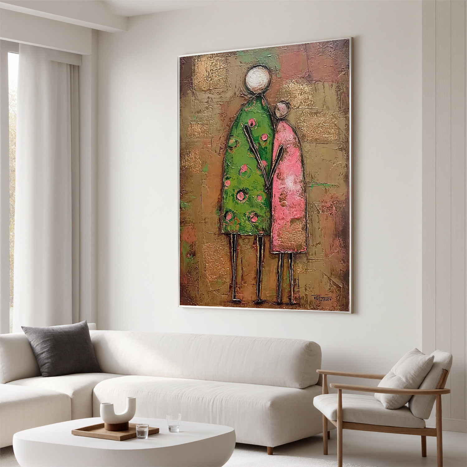 Abstract Family Figure Oil Painting, Textured Mother and Child Wall Art for Living Room Decor#OA 0516