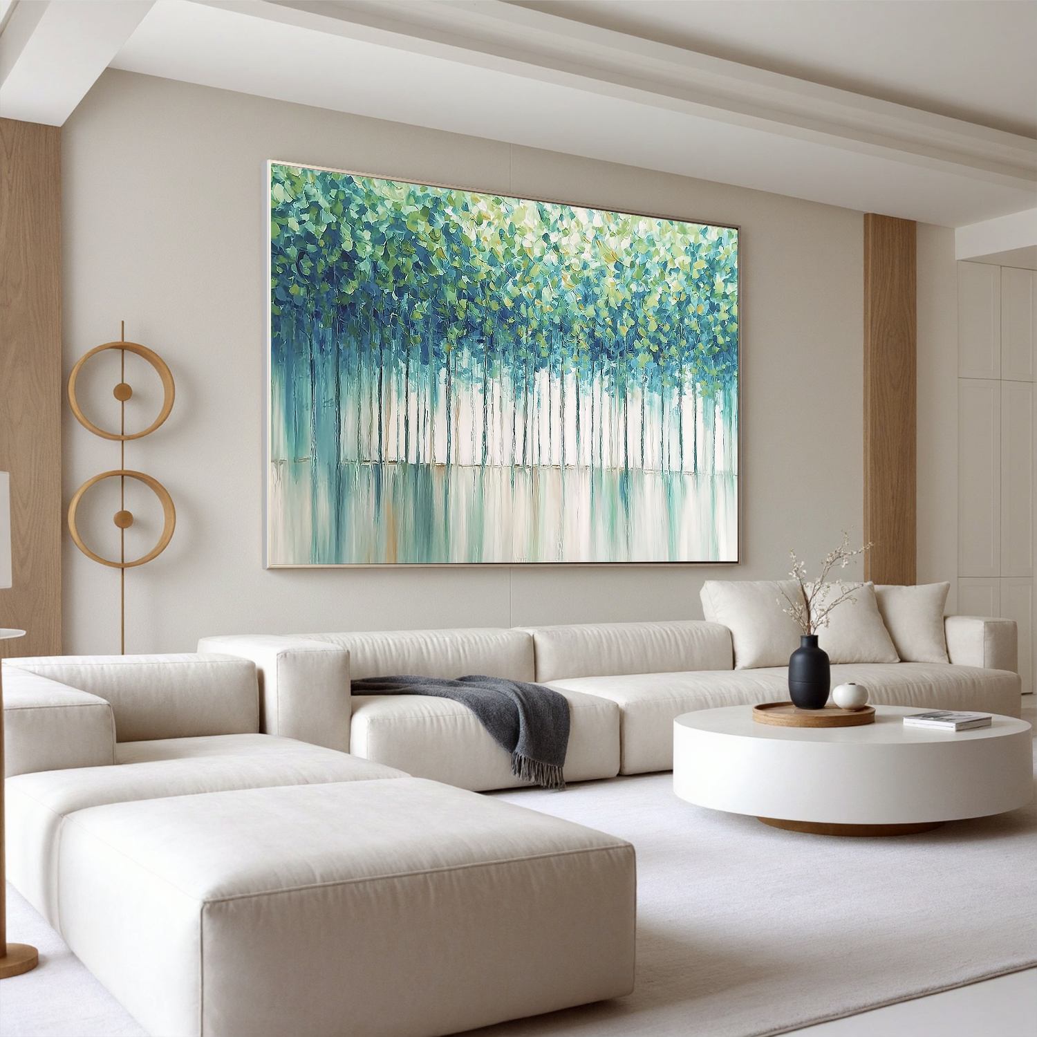 Green Forest Wall Art, Fresh Nature Landscape Canvas Painting for Living Room Décor #OA 0422