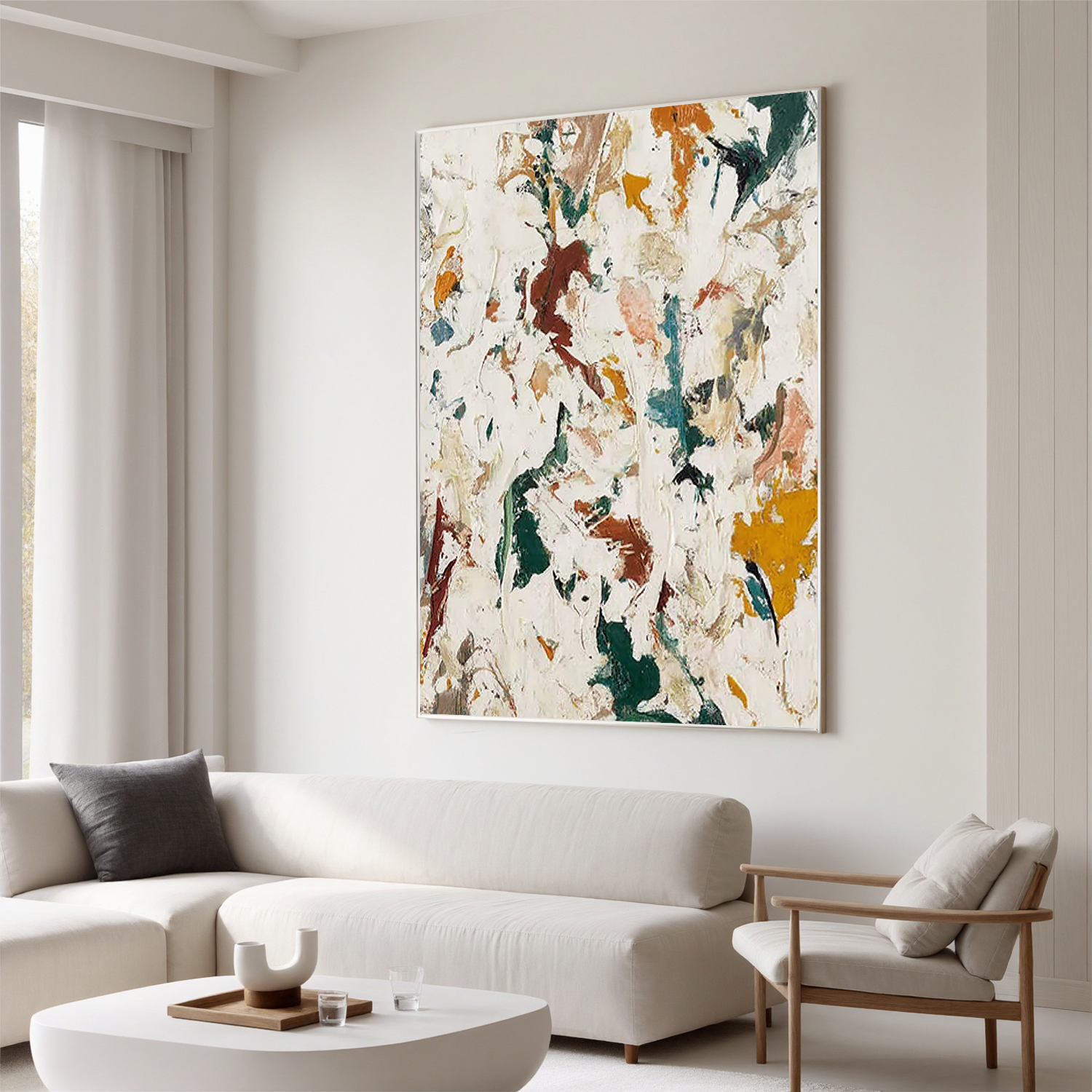 Abstract Textured Oil Painting, Neutral Organic Wall Art for Living Room Decor#OA 0539