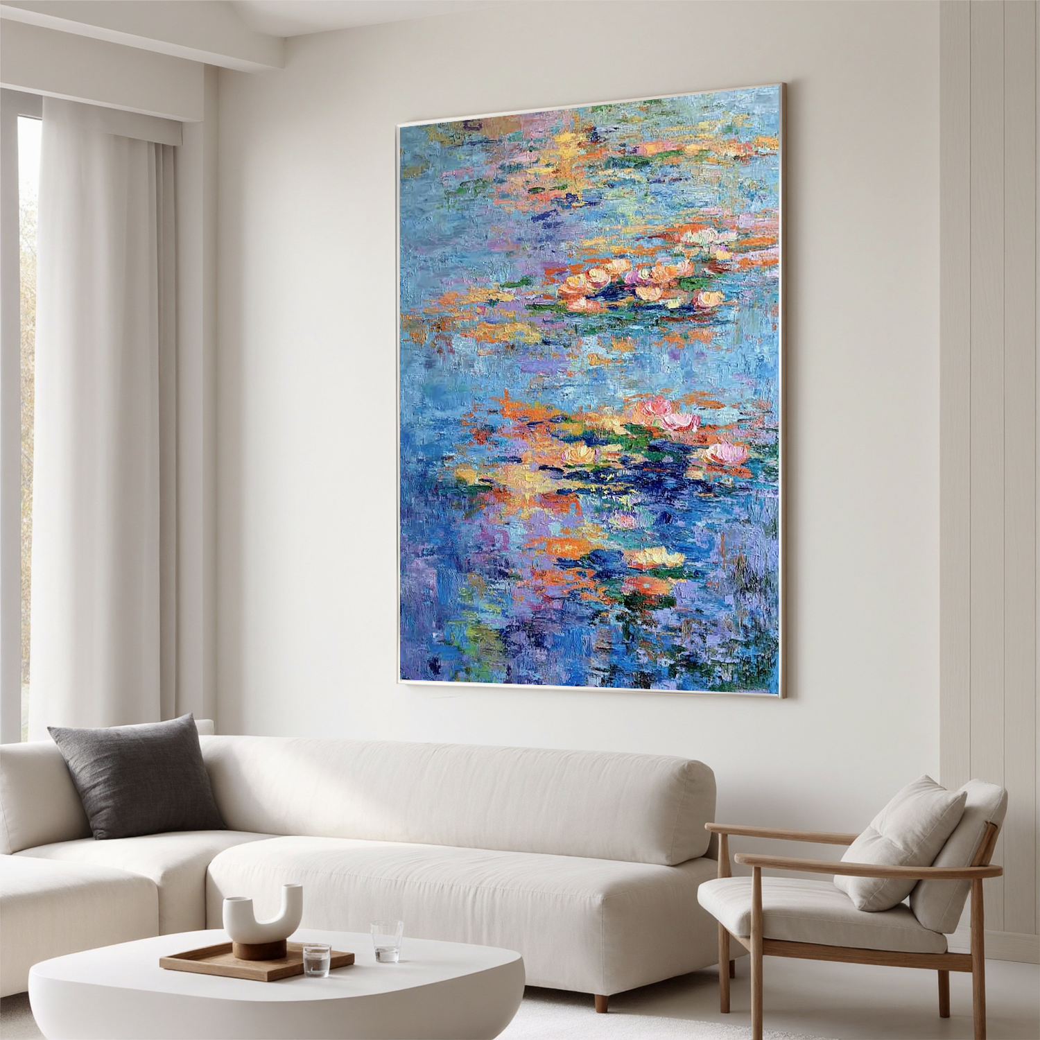 Water Lily Oil Painting, Impressionist Pond Wall Art for Living Room Decor#OA 0507