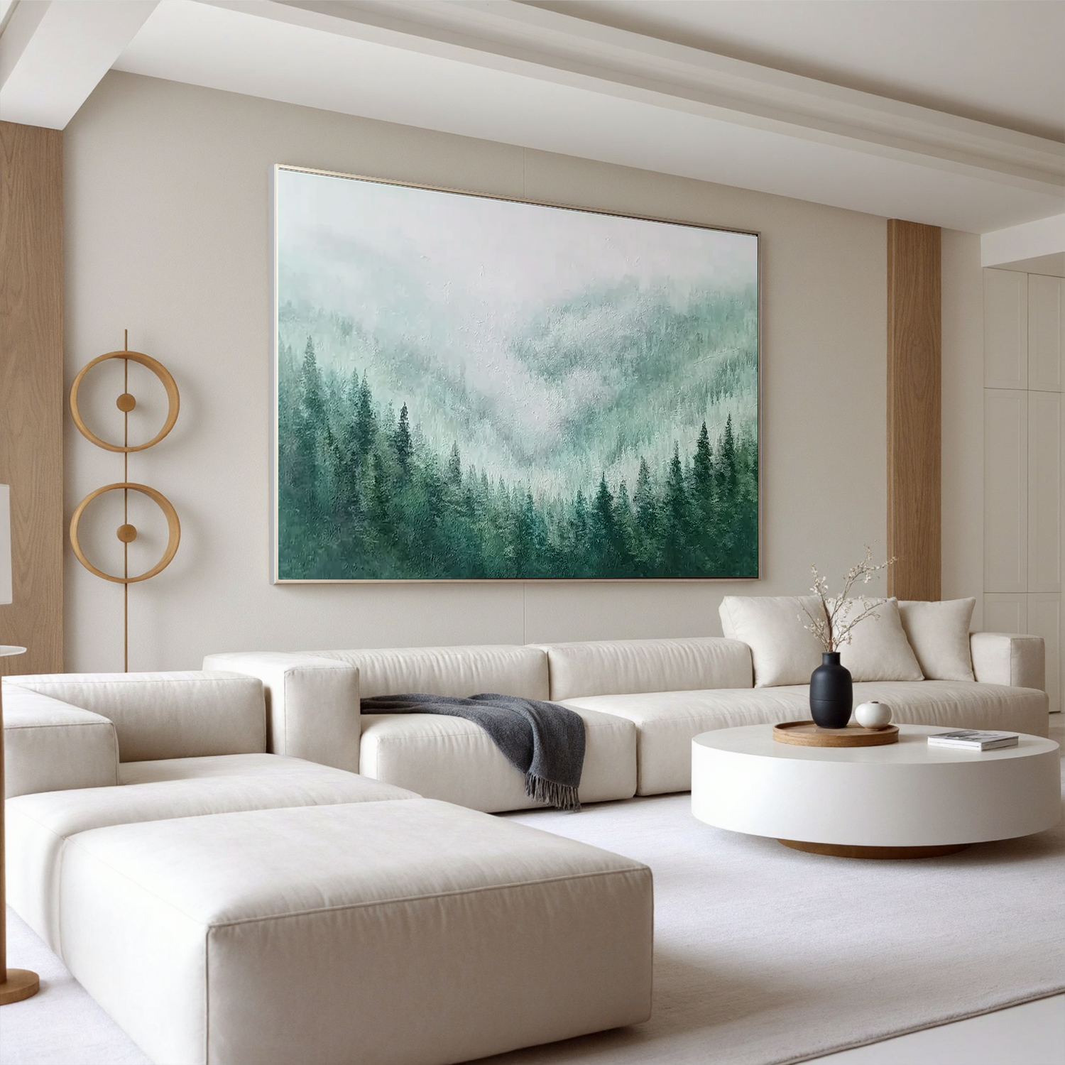 Misty Forest Landscape Oil Painting Canvas – Green Nature Wall Art for Living Room Modern Home Decor #OA 0452