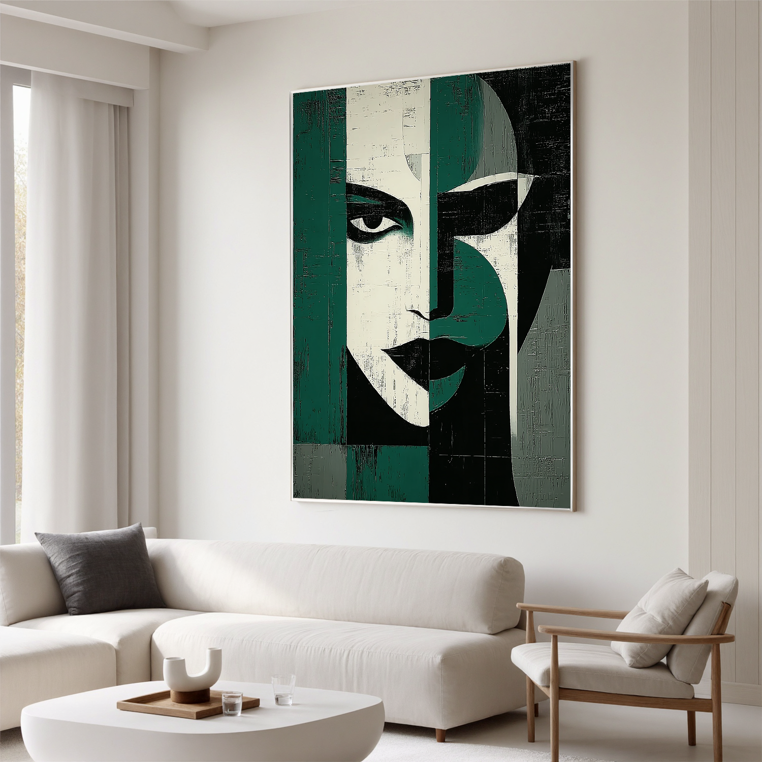 Geometric Female Portrait Oil Painting, Modern Abstract Face Wall Art for Living Room Decor#OA 0589