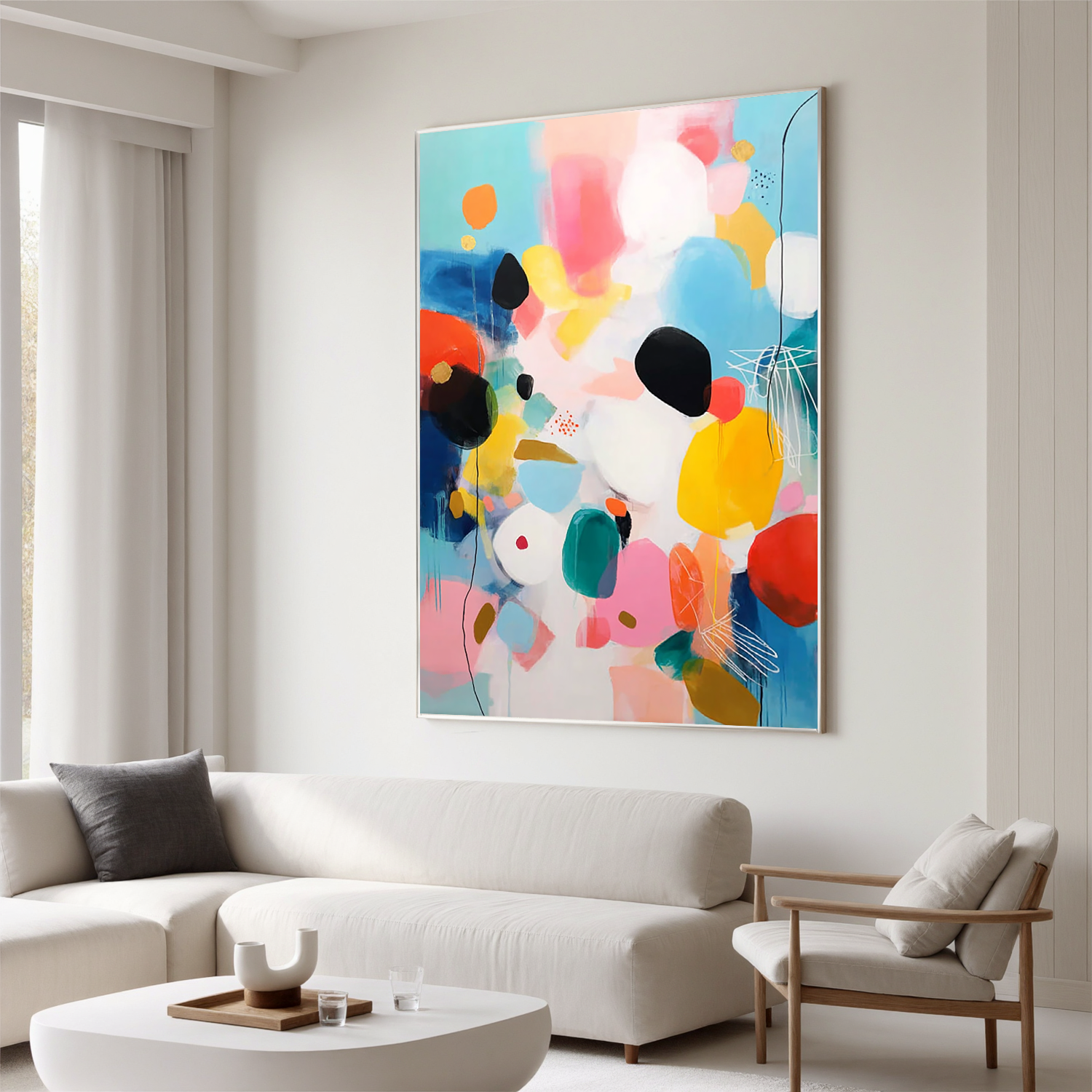 Colorful Abstract Oil Painting, Modern Pastel Wall Art for Living Room Decor#OA 0514