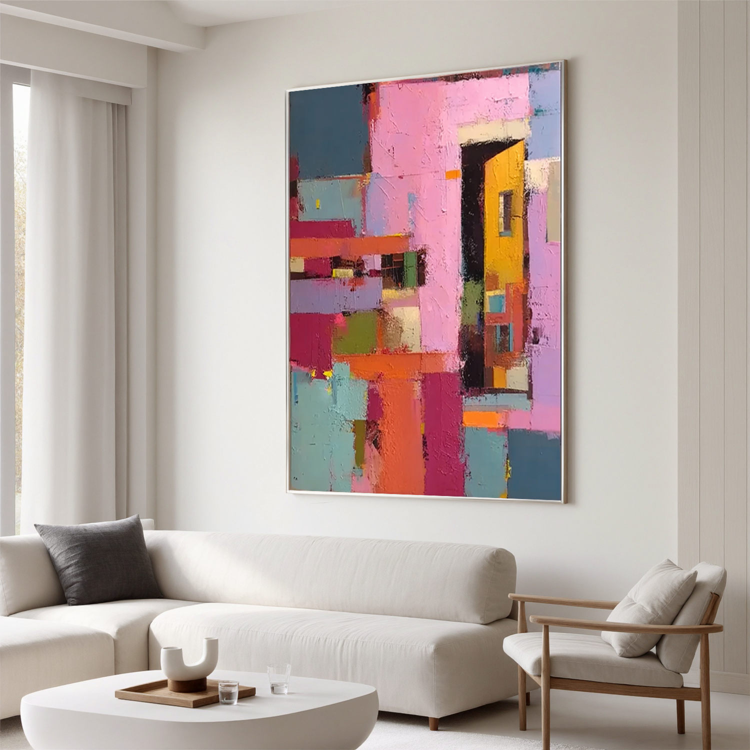 Abstract Geometric Oil Painting Canvas – Colorful Modern Wall Art for Living Room Contemporary Home Decor #OA 0551