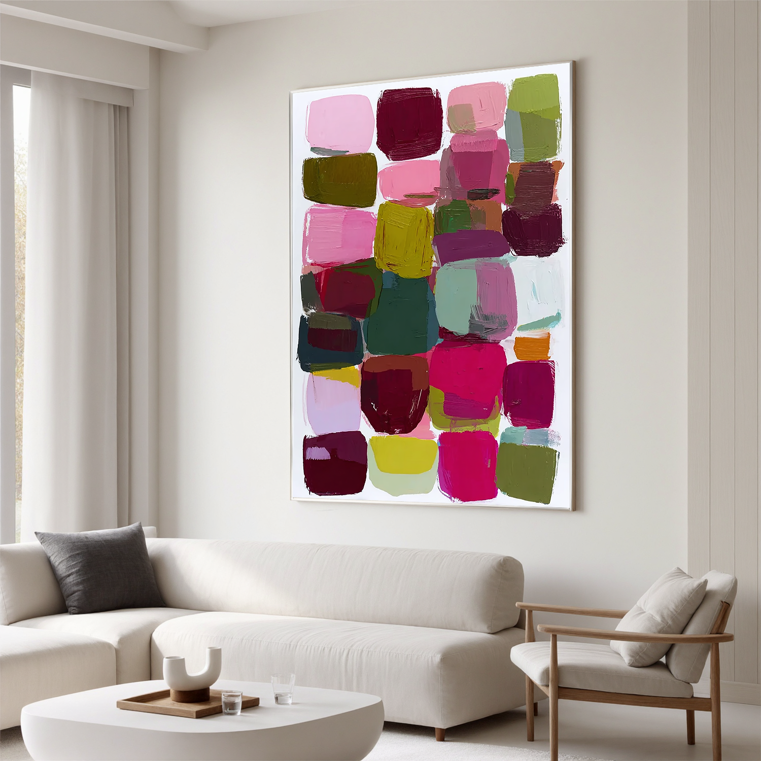 Color Block Abstract Oil Painting, Modern Colorful Wall Art for Living Room Decor #OA 0560