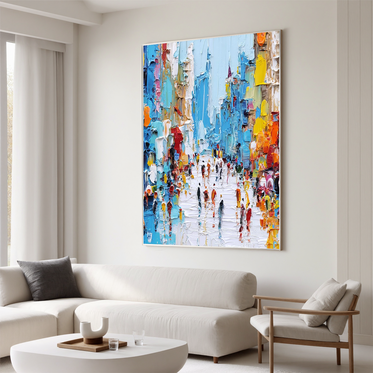 Colorful Abstract City Street Oil Painting, Textured Urban Wall Art for Living Room Decor#OA 0510