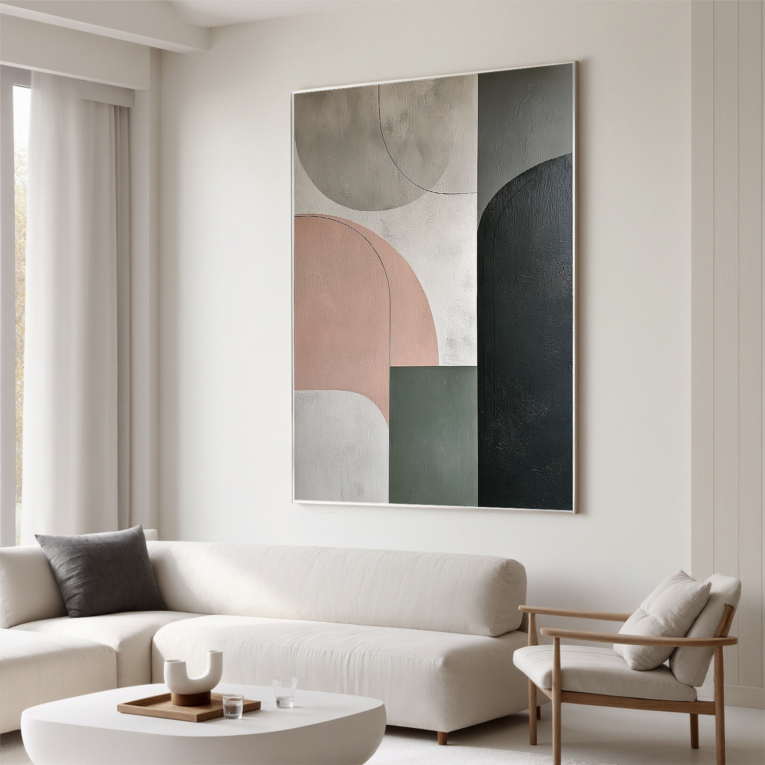 Minimalist Geometric Oil Painting, Modern Neutral Abstract Wall Art for Living Room Decor#OA 0543