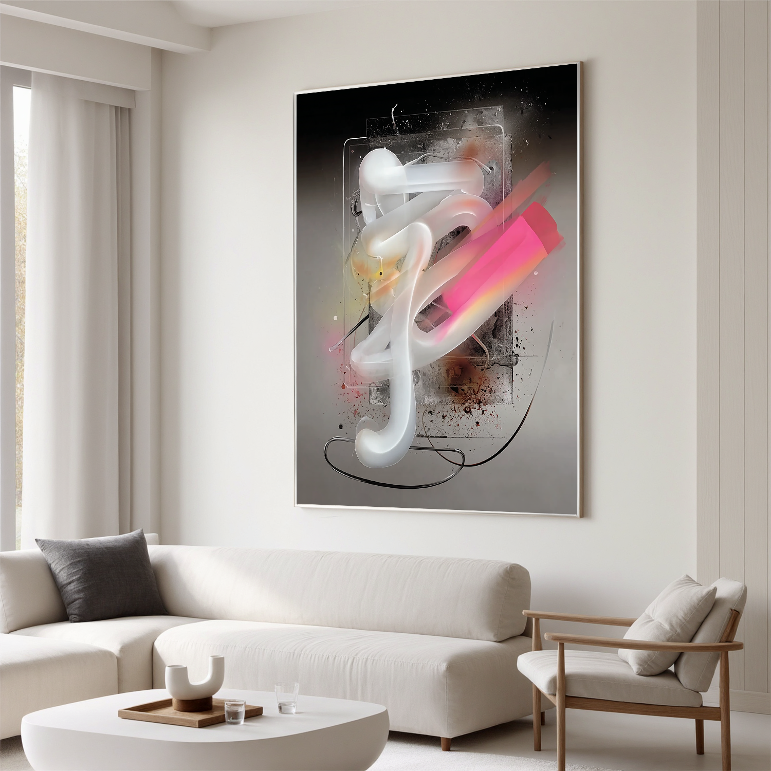 Futuristic Abstract Oil Painting, Neon Modern Wall Art for Living Room Decor #OA 0566