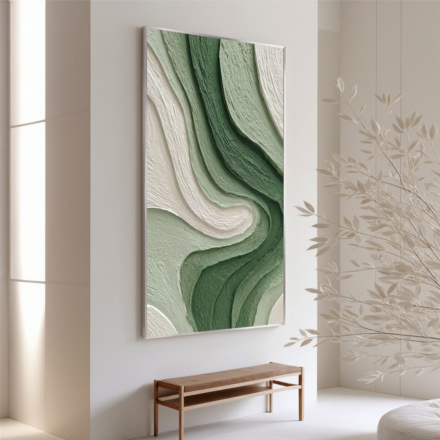 Green Flow · Textured Abstract Oil Painting #OA 0003