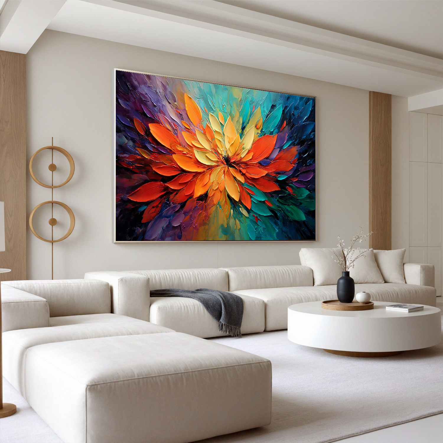 Abstract Floral Oil Painting Canvas – Vibrant Orange Flower Wall Art for Living Room Modern Home Decor #OA 0478