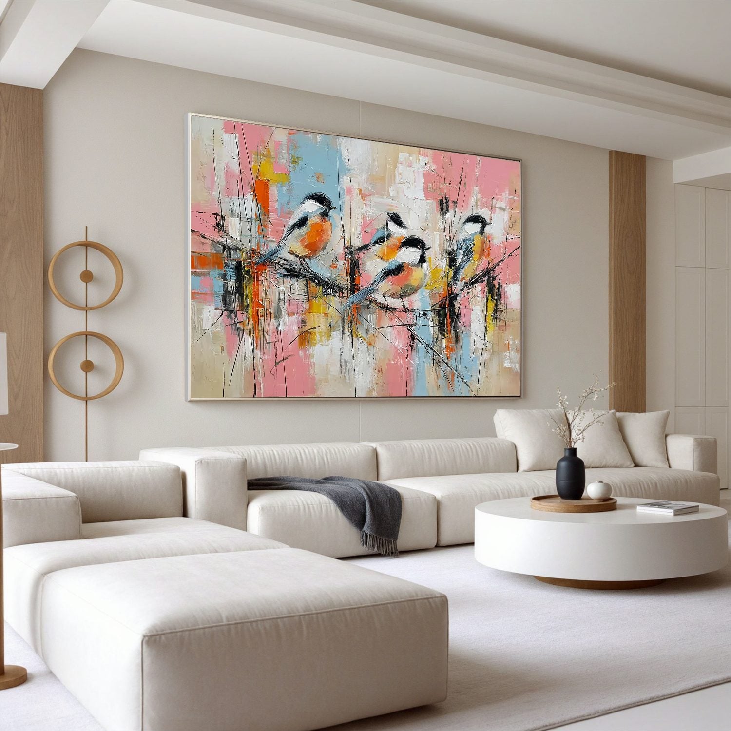 Colorful Abstract Bird Oil Painting | Modern Pastel Animal Wall Art for Living Room #OA 0411